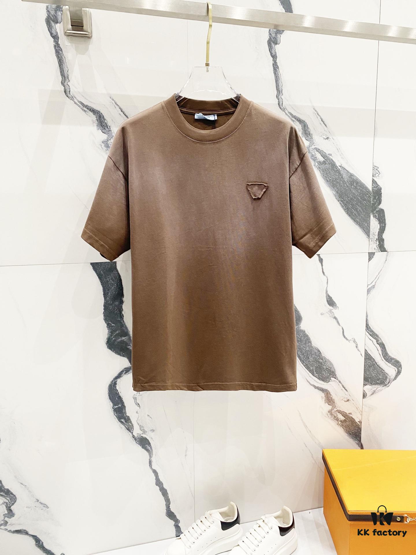 6931a118ccd8ab3d7af95001 PRADA/Prada 320g Washed Short-Sleeve T-Shirt with Minimalist Triangular Patch Embroidery Logo