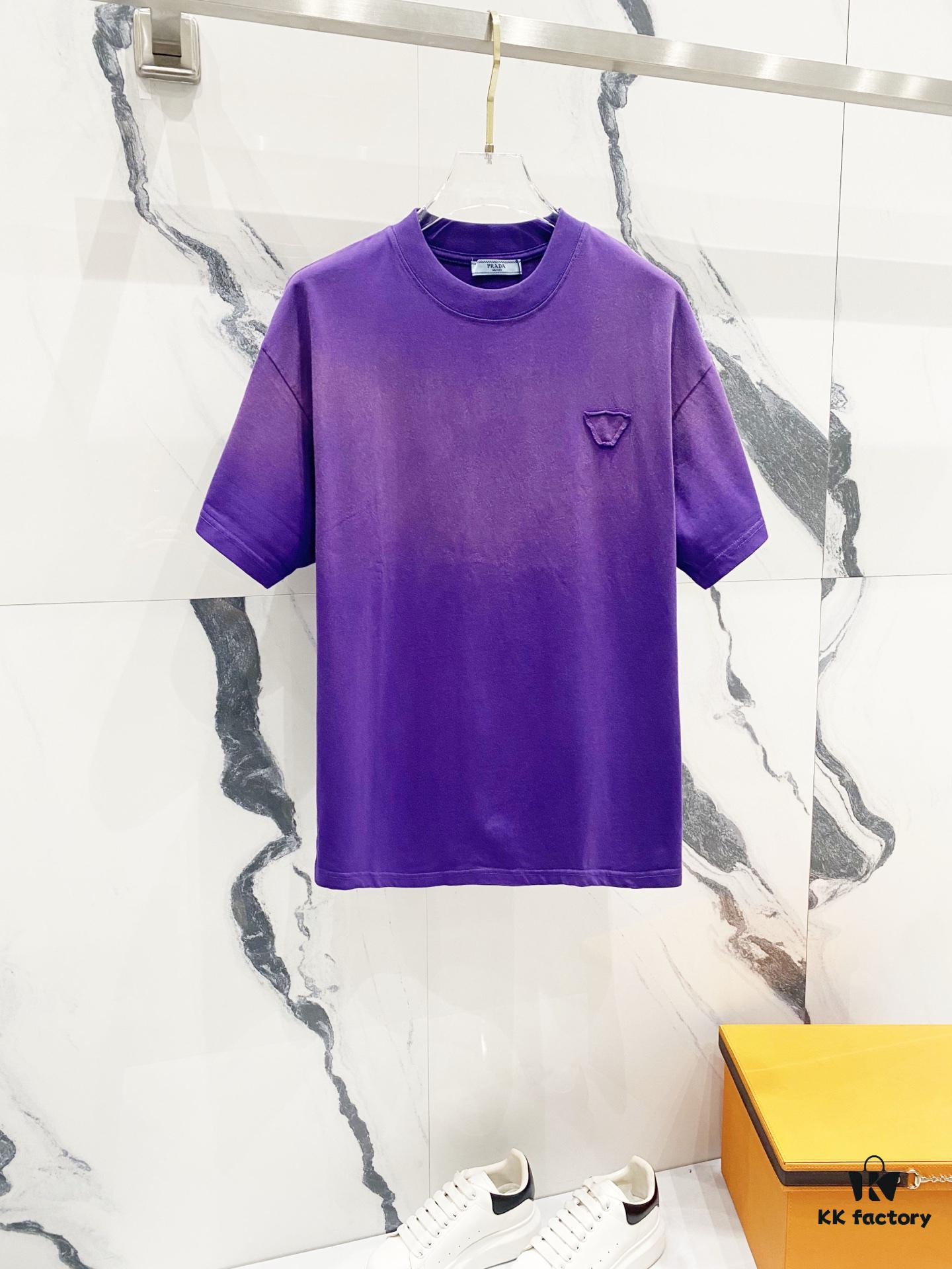 6931a119ccd8ab3d7af9500a PRADA/Prada 320g Washed Short Sleeve T-Shirt with Minimalist Triangular Logo Embroidery