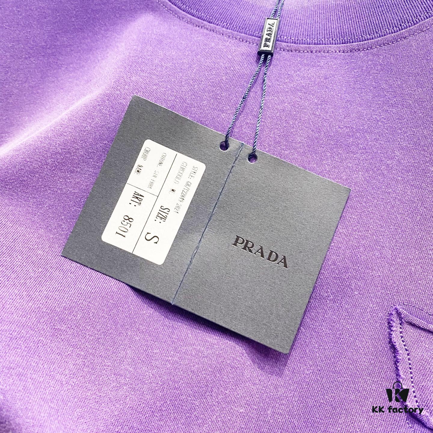 6931a119ccd8ab3d7af95010 PRADA/Prada 320g Washed Short Sleeve T-Shirt with Minimalist Triangular Logo Embroidery
