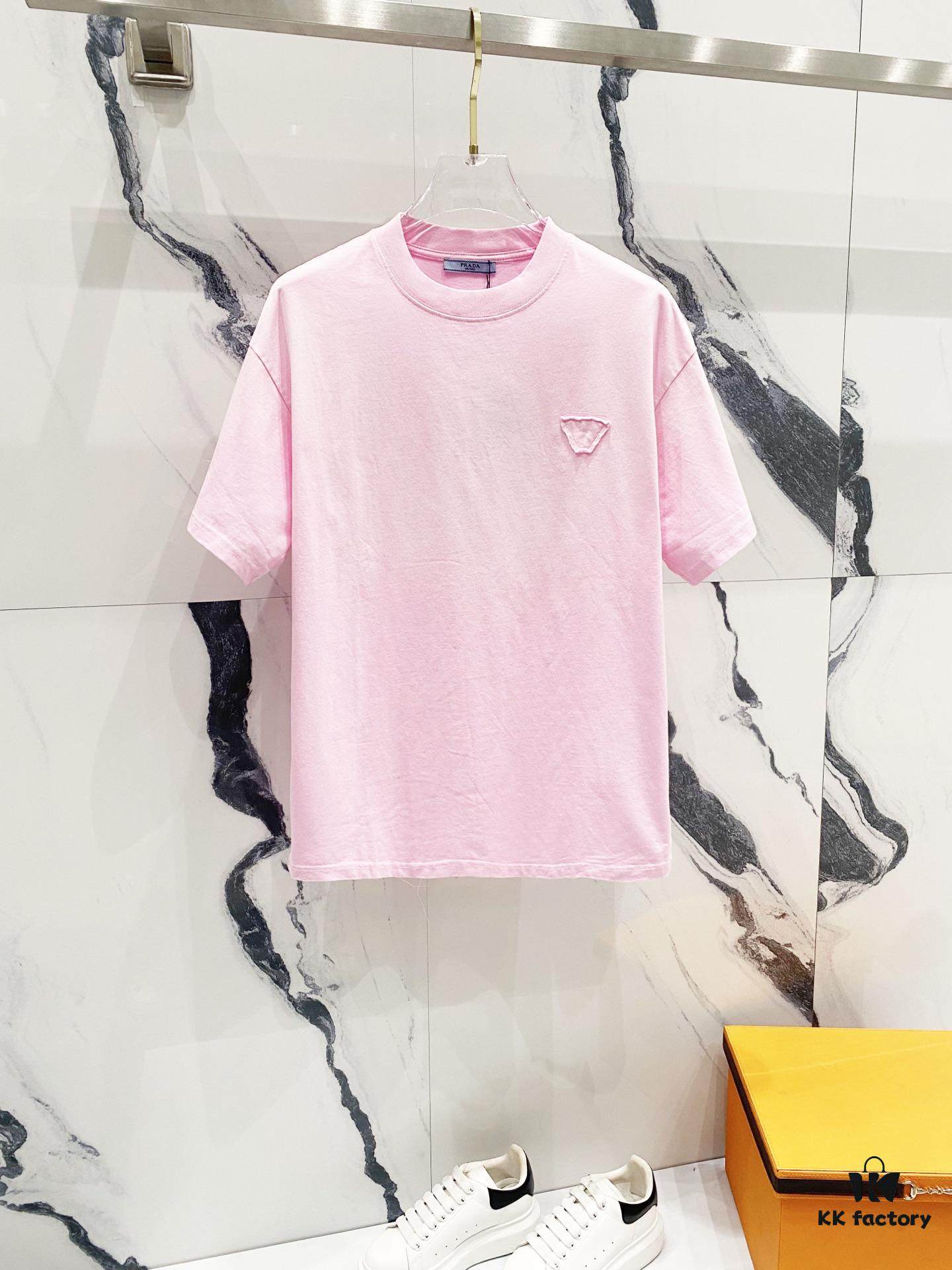 6931a119ccd8ab3d7af95013 PRADA/Prada 320g Washed Short-Sleeve T-Shirt with Minimalist Triangular Logo Embroidery