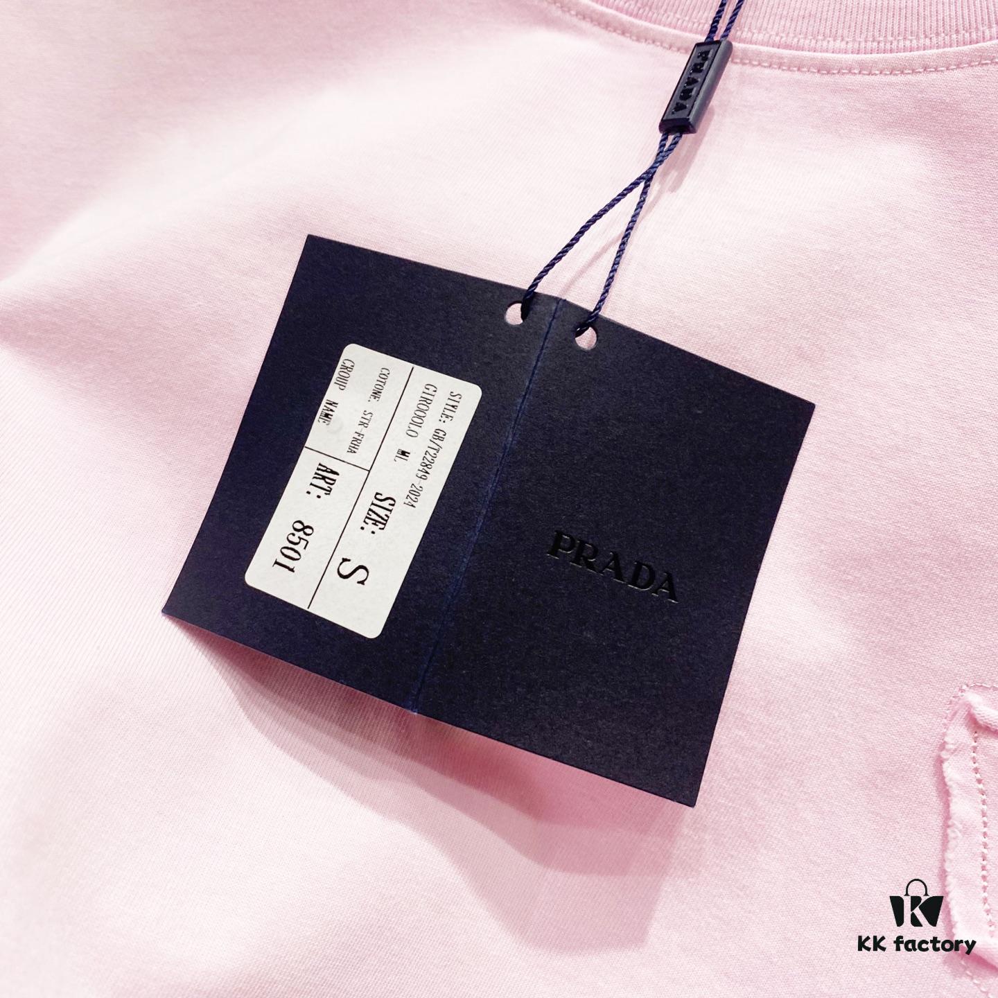 6931a11accd8ab3d7af9501a PRADA/Prada 320g Washed Short-Sleeve T-Shirt with Minimalist Triangular Logo Embroidery