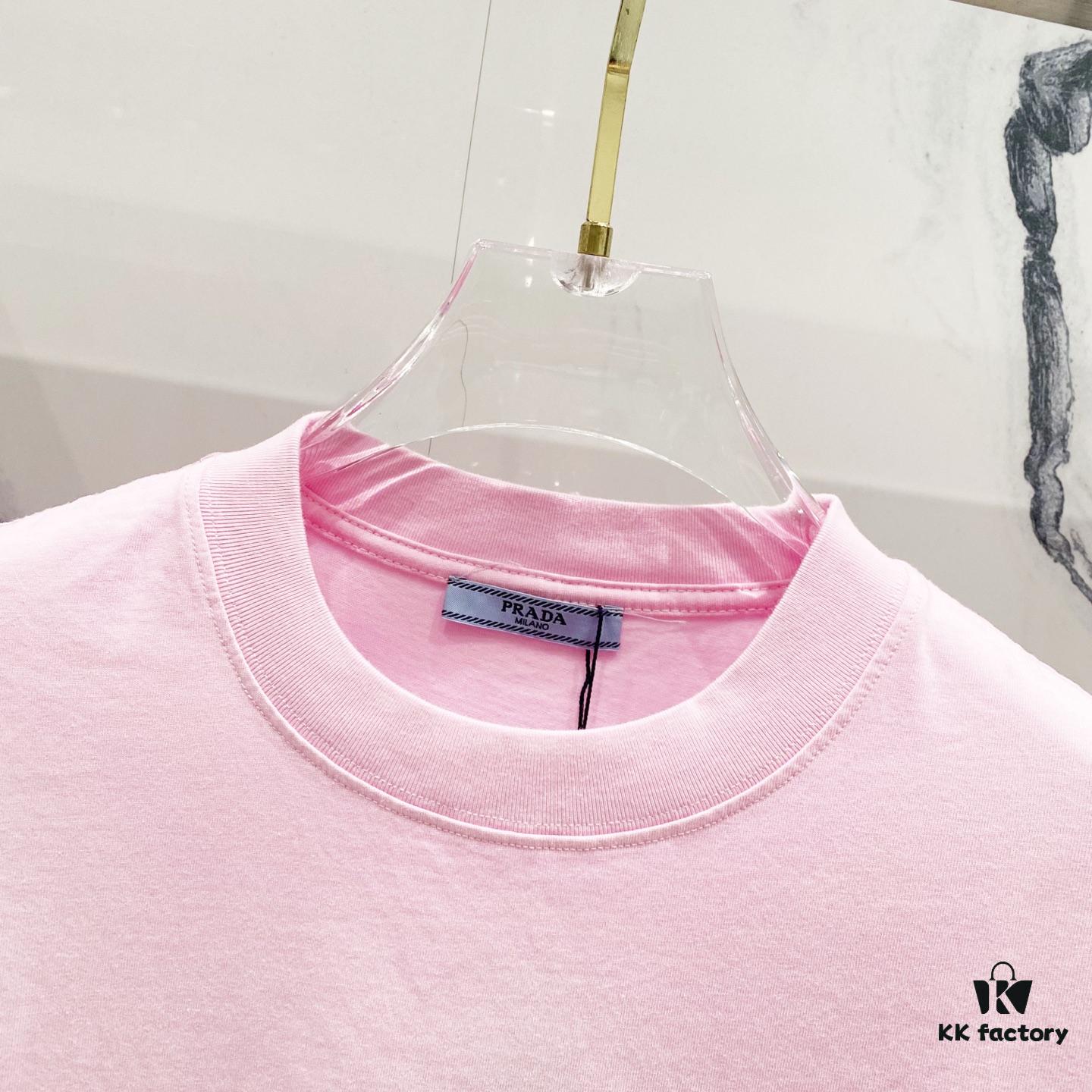 6931a11accd8ab3d7af9501c PRADA/Prada 320g Washed Short-Sleeve T-Shirt with Minimalist Triangular Logo Embroidery
