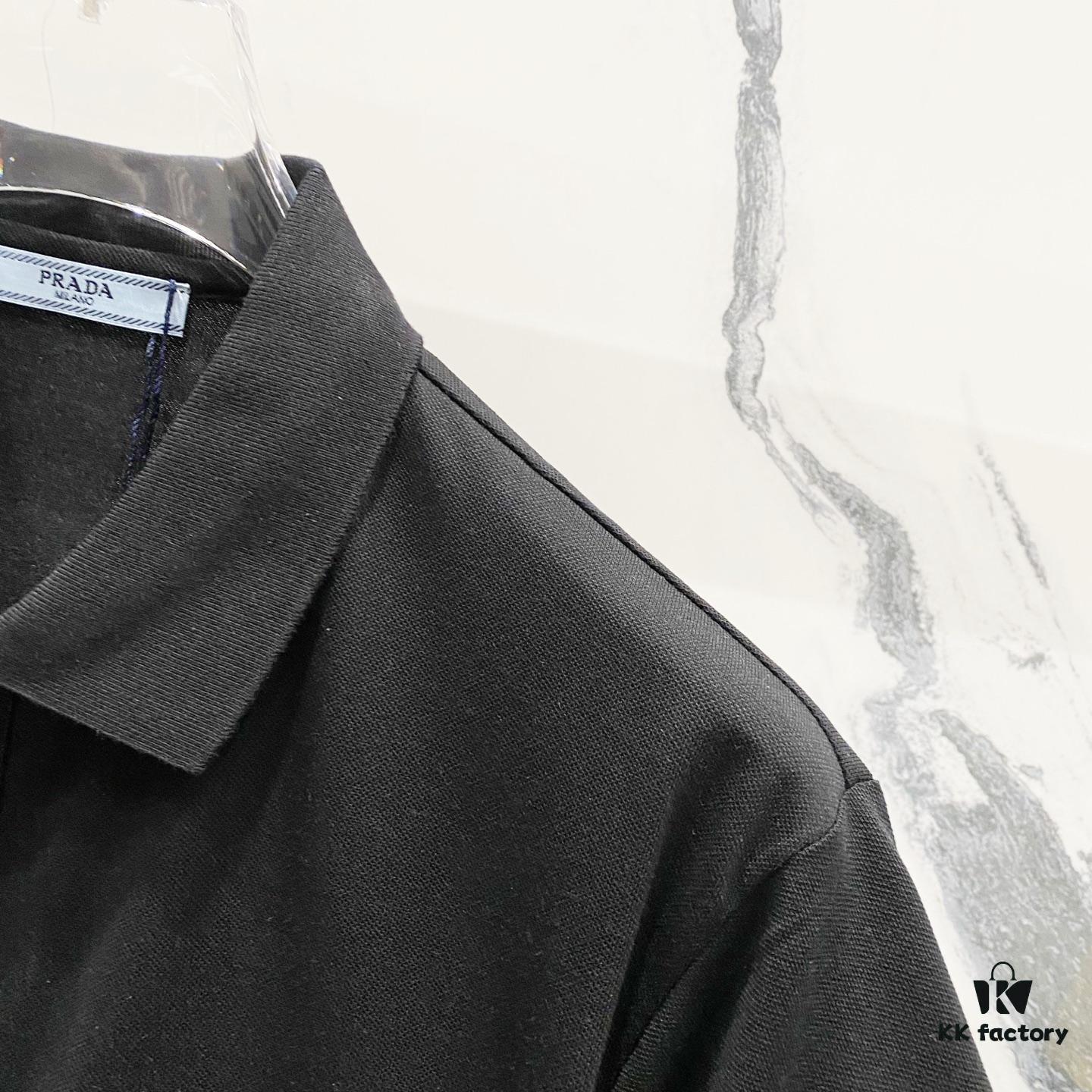 6931a11bccd8ab3d7af95032 PRADA Men's Polo Shirt with Lapel, Nylon Pocket Zipper Design, Brand Triangle Logo Metal Badge