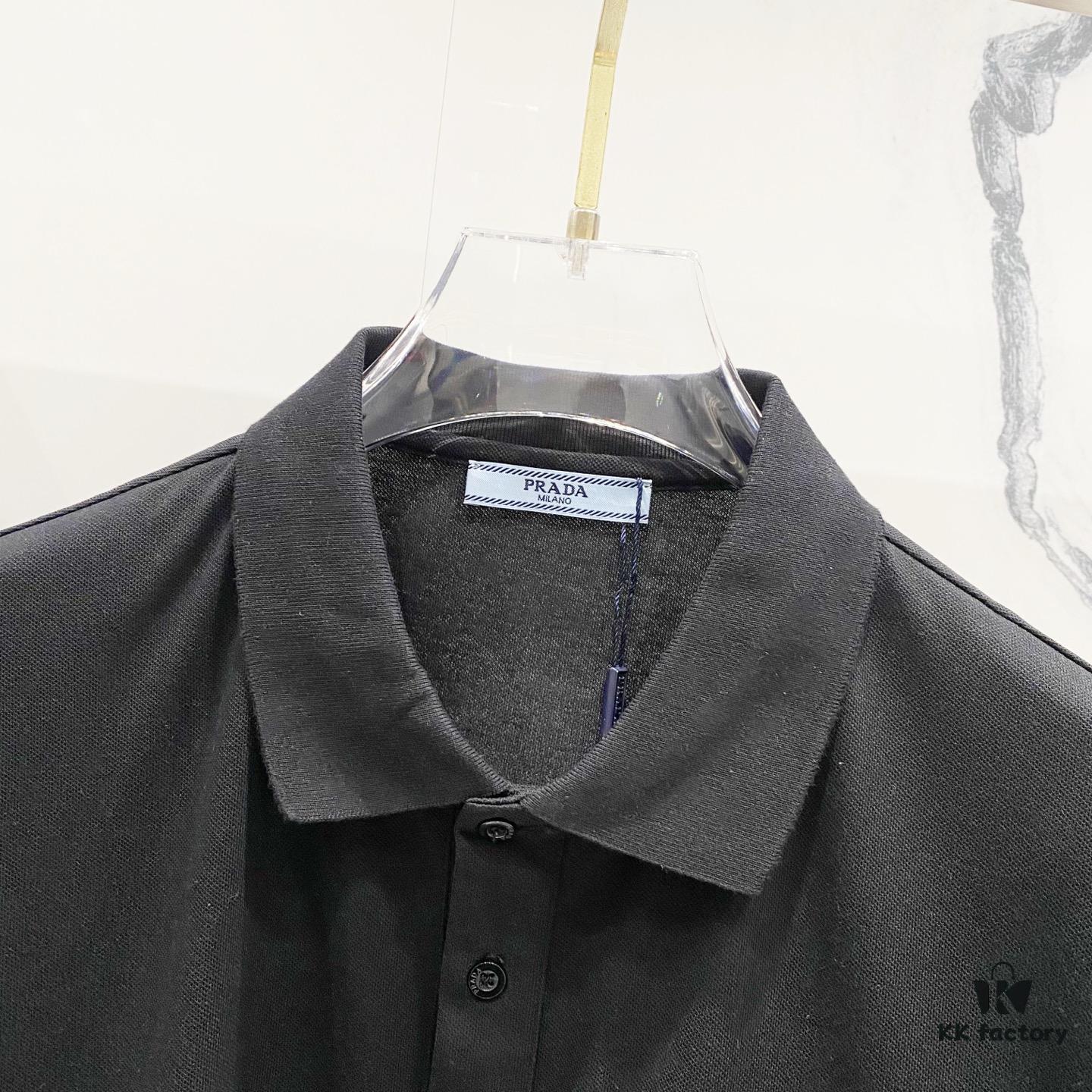 6931a11bccd8ab3d7af95039 PRADA Men's Polo Shirt with Lapel, Nylon Pocket Zipper Design, Brand Triangle Logo Metal Badge