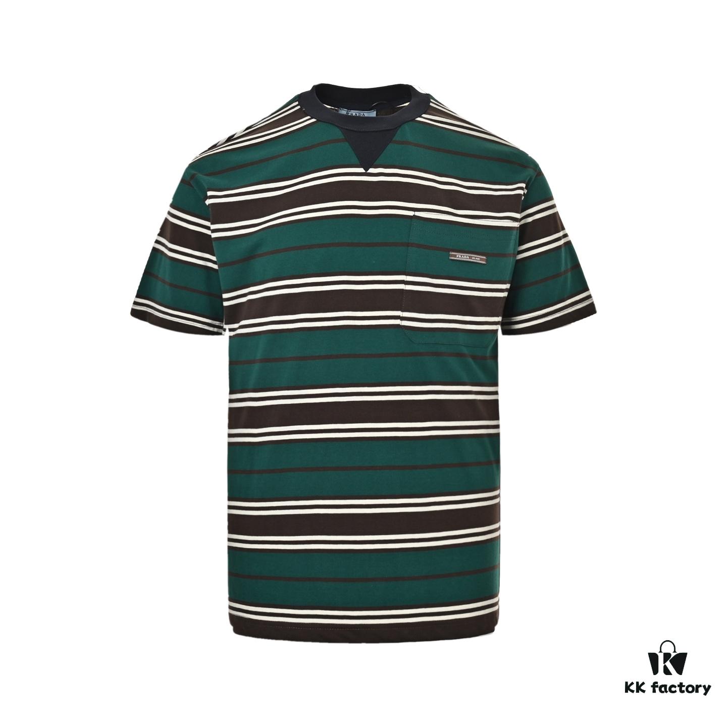 Prada Pocket Logo Striped Short Sleeve T-Shirt
