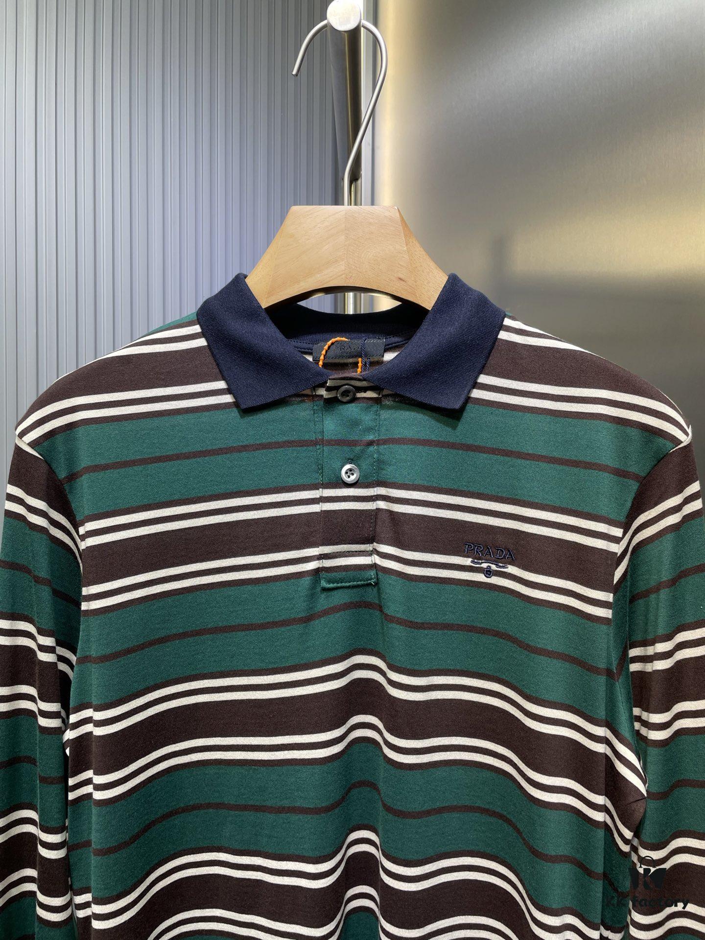 6931a129ccd8ab3d7af95157 Prada Striped Long-Sleeve Polo Shirt