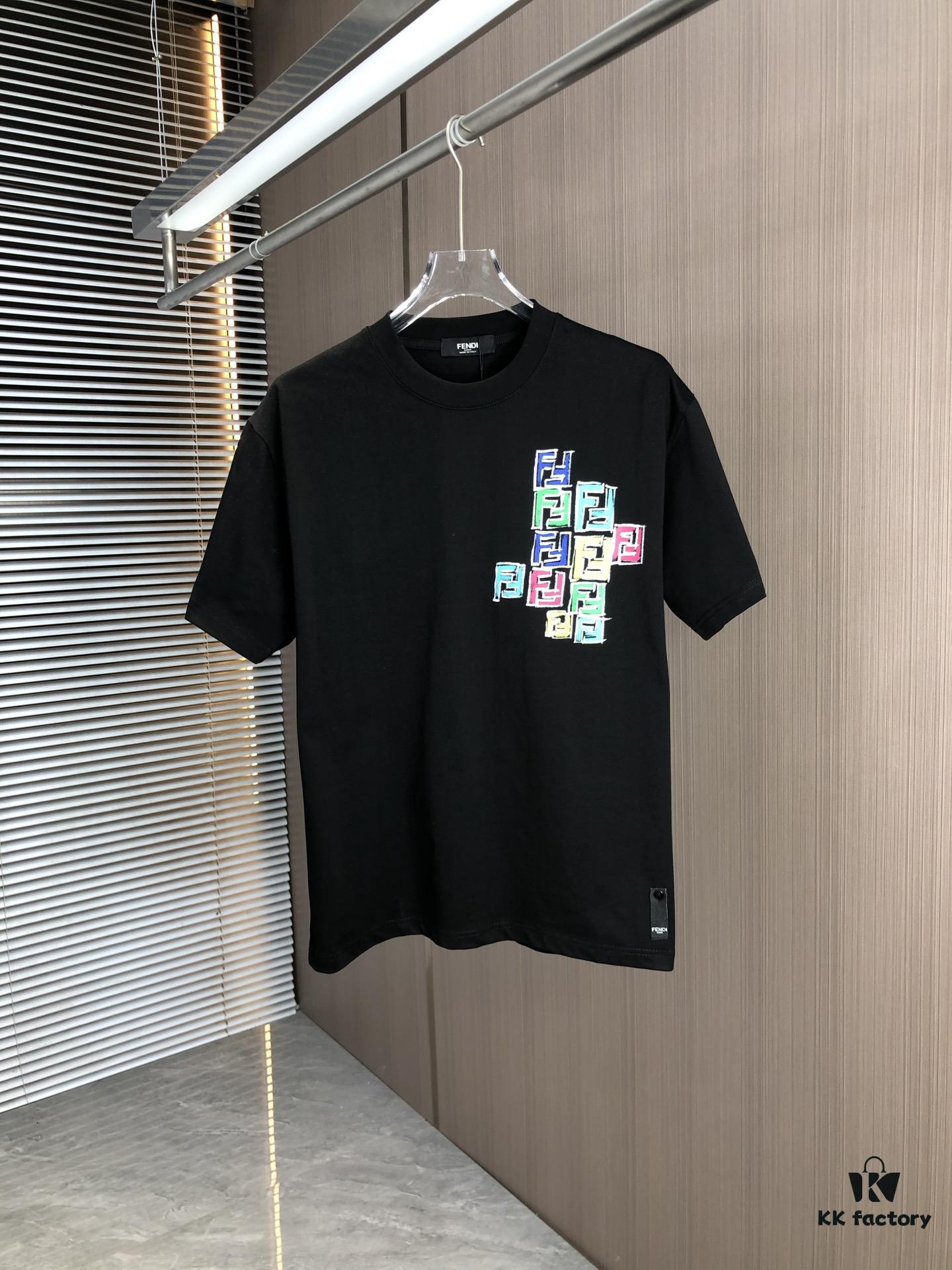 6931a12fccd8ab3d7af951cb FENDI Fendi 2025 Spring/Summer New Arrival Round Neck Short Sleeve T-Shirt with Hand-Painted Front and Back Print, Made from 320g Double-Yarn Combed Cotton, Slightly Loose Fit, Soft and Substantial Fabric, Unisex Design