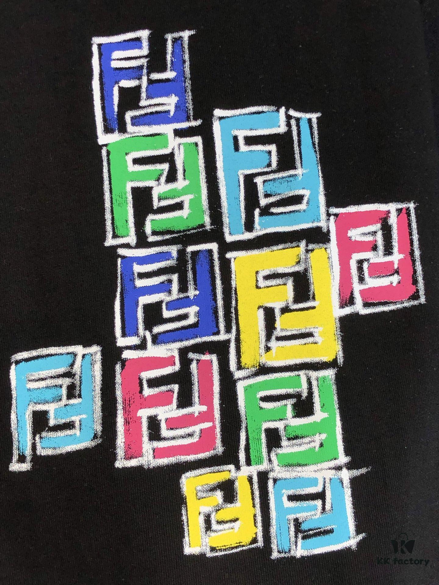 6931a12fccd8ab3d7af951d1 FENDI Fendi 2025 Spring/Summer New Arrival Round Neck Short Sleeve T-Shirt with Hand-Painted Front and Back Print, Made from 320g Double-Yarn Combed Cotton, Slightly Loose Fit, Soft and Substantial Fabric, Unisex Design