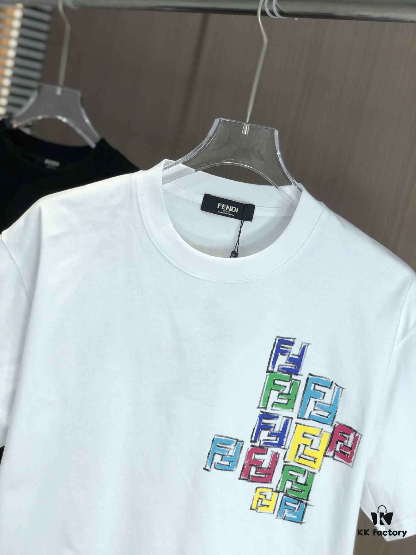 6931a12fccd8ab3d7af951d5 FENDI Fendi 2025 Spring/Summer New Arrival Round Neck Short Sleeve T-Shirt with Hand-Painted Front and Back Print, Made of Heavyweight 320g Double-Yarn Combed Cotton Fabric, Slightly Loose Fit, Soft and Substantial Fabric Texture, Unisex Design