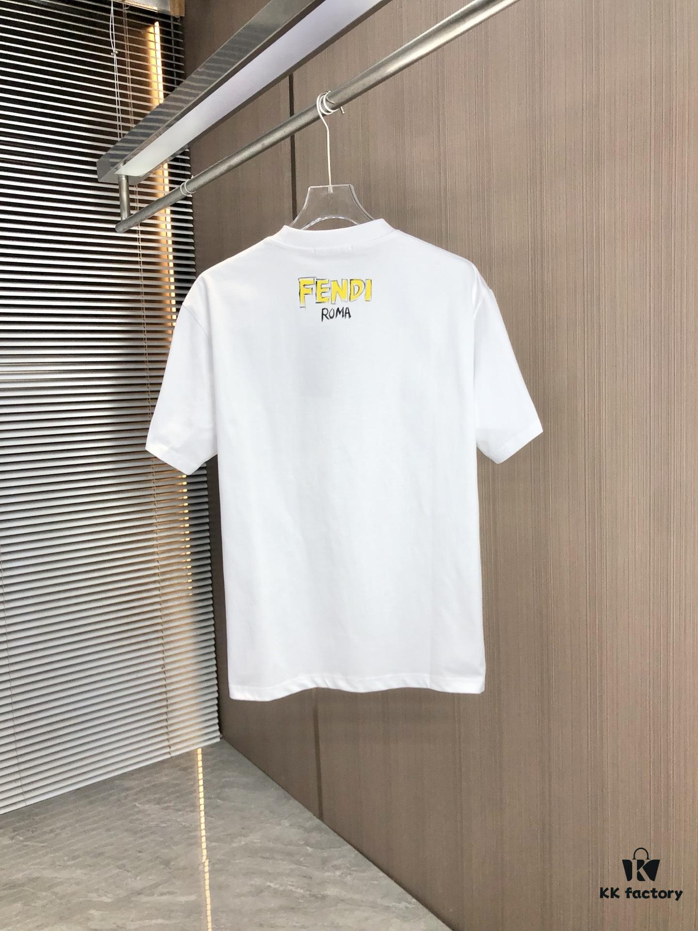 6931a130ccd8ab3d7af951db FENDI Fendi 2025 Spring/Summer New Arrival Round Neck Short Sleeve T-Shirt with Hand-Painted Front and Back Print, Made of Heavyweight 320g Double-Yarn Combed Cotton Fabric, Slightly Loose Fit, Soft and Substantial Fabric Texture, Unisex Design