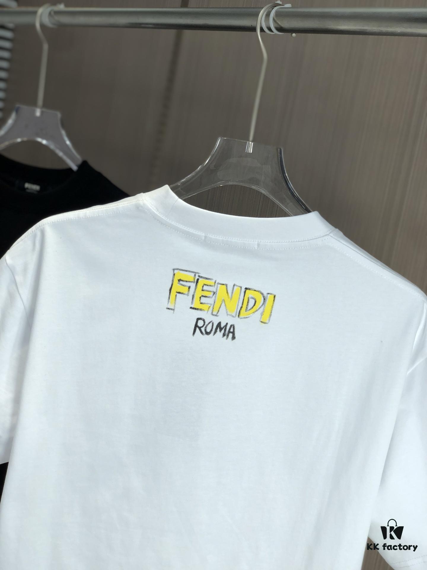 6931a130ccd8ab3d7af951dc FENDI Fendi 2025 Spring/Summer New Arrival Round Neck Short Sleeve T-Shirt with Hand-Painted Front and Back Print, Made of Heavyweight 320g Double-Yarn Combed Cotton Fabric, Slightly Loose Fit, Soft and Substantial Fabric Texture, Unisex Design