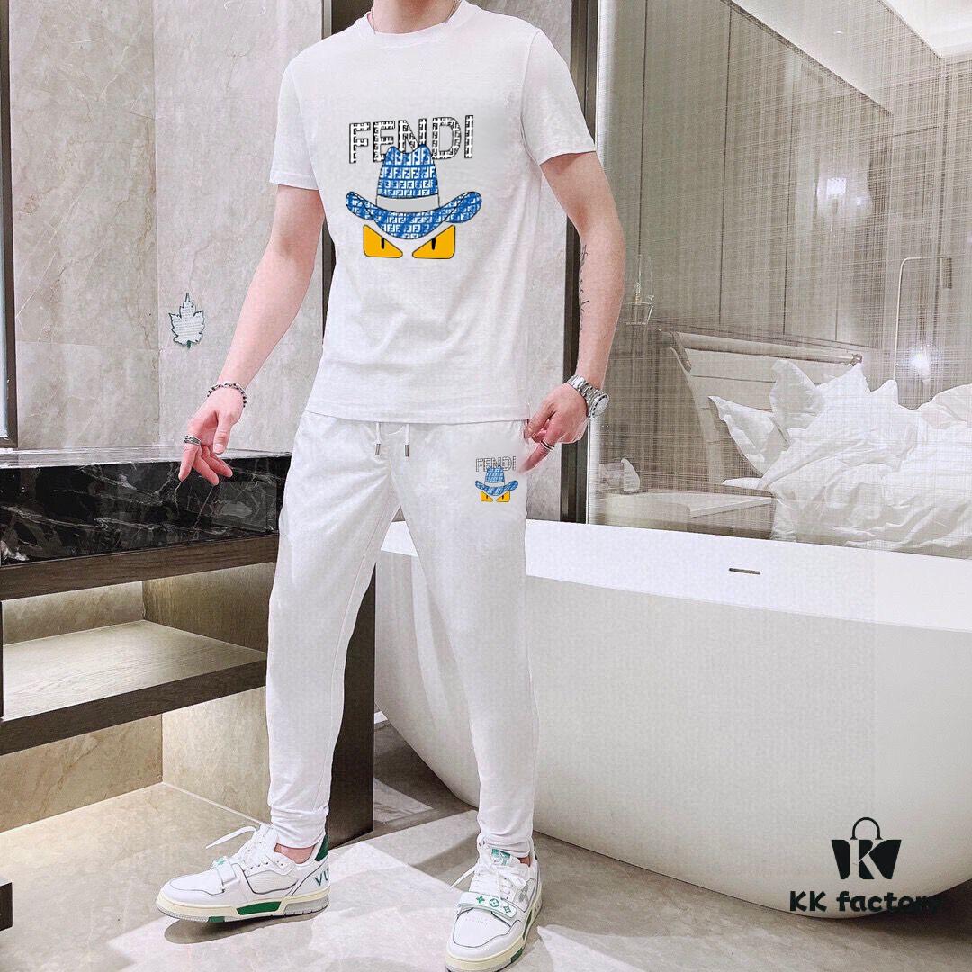 6931a130ccd8ab3d7af951dd FENDI Men's High-Quality Double-Mercerized Cotton Summer Suit Set, Imported Premium Fabric, Trendy and Versatile Design