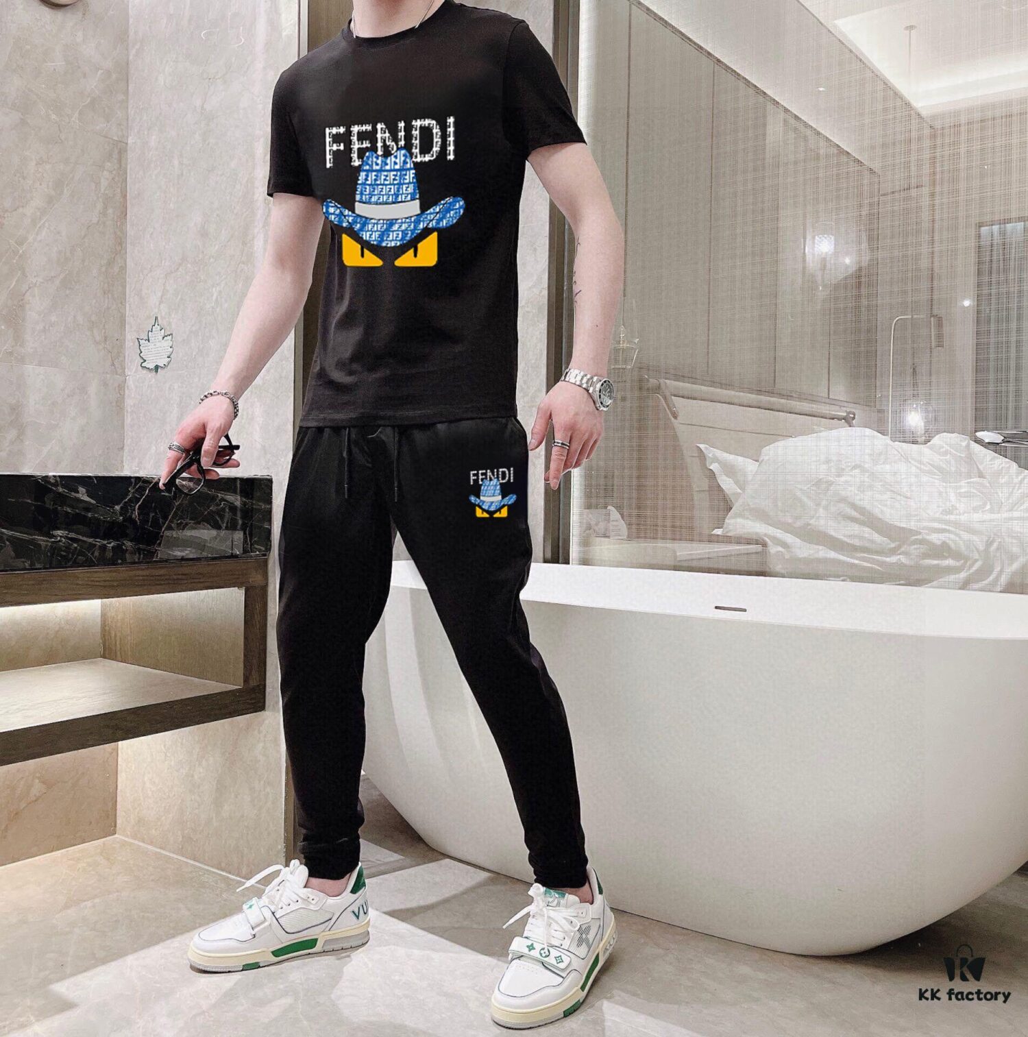 6931a130ccd8ab3d7af951de FENDI Men's High-Quality Double-Mercerized Cotton Summer Suit Set, Imported Premium Fabric, Trendy and Versatile Design