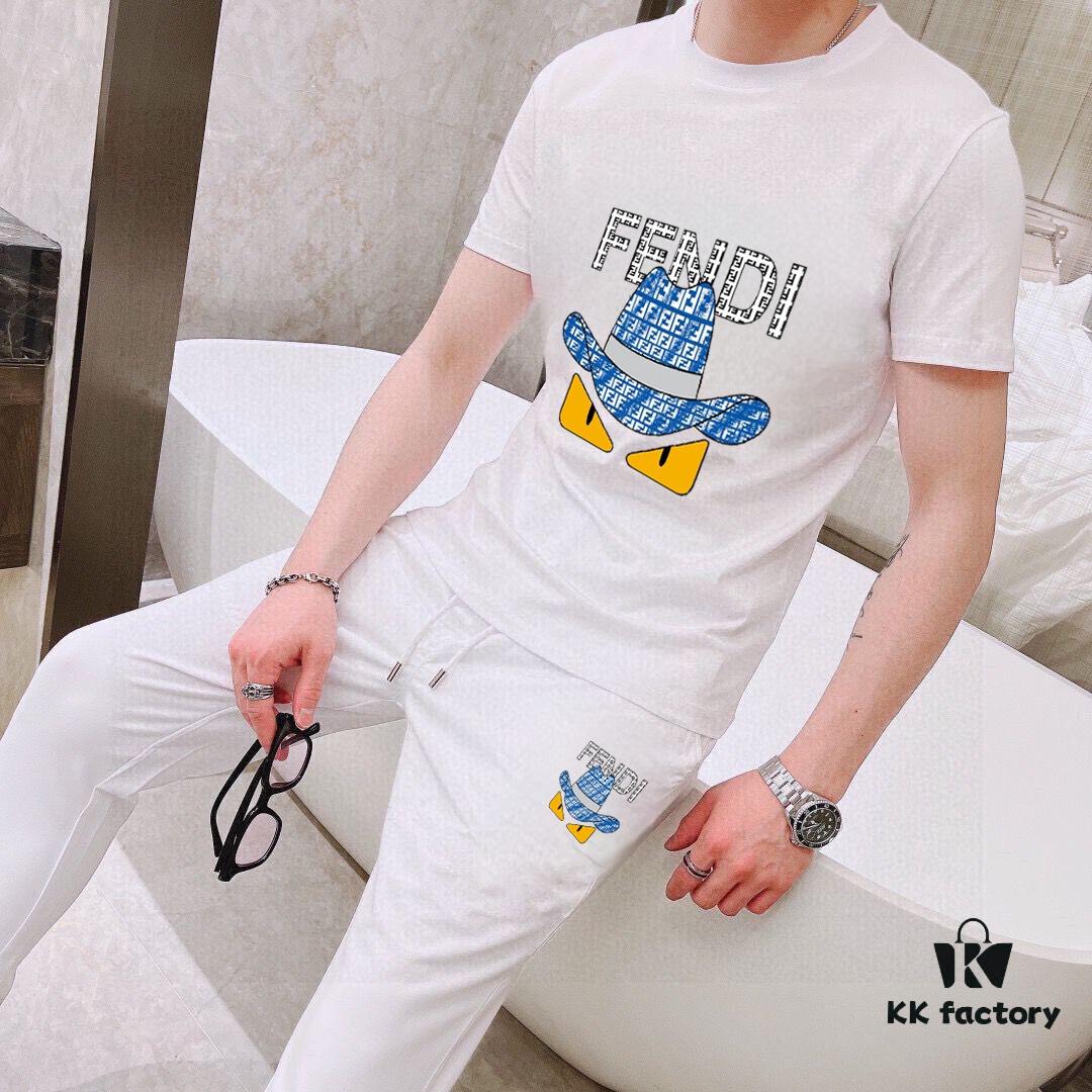 6931a130ccd8ab3d7af951e0 FENDI Men's High-Quality Double-Mercerized Cotton Summer Suit Set, Imported Premium Fabric, Trendy and Versatile Design