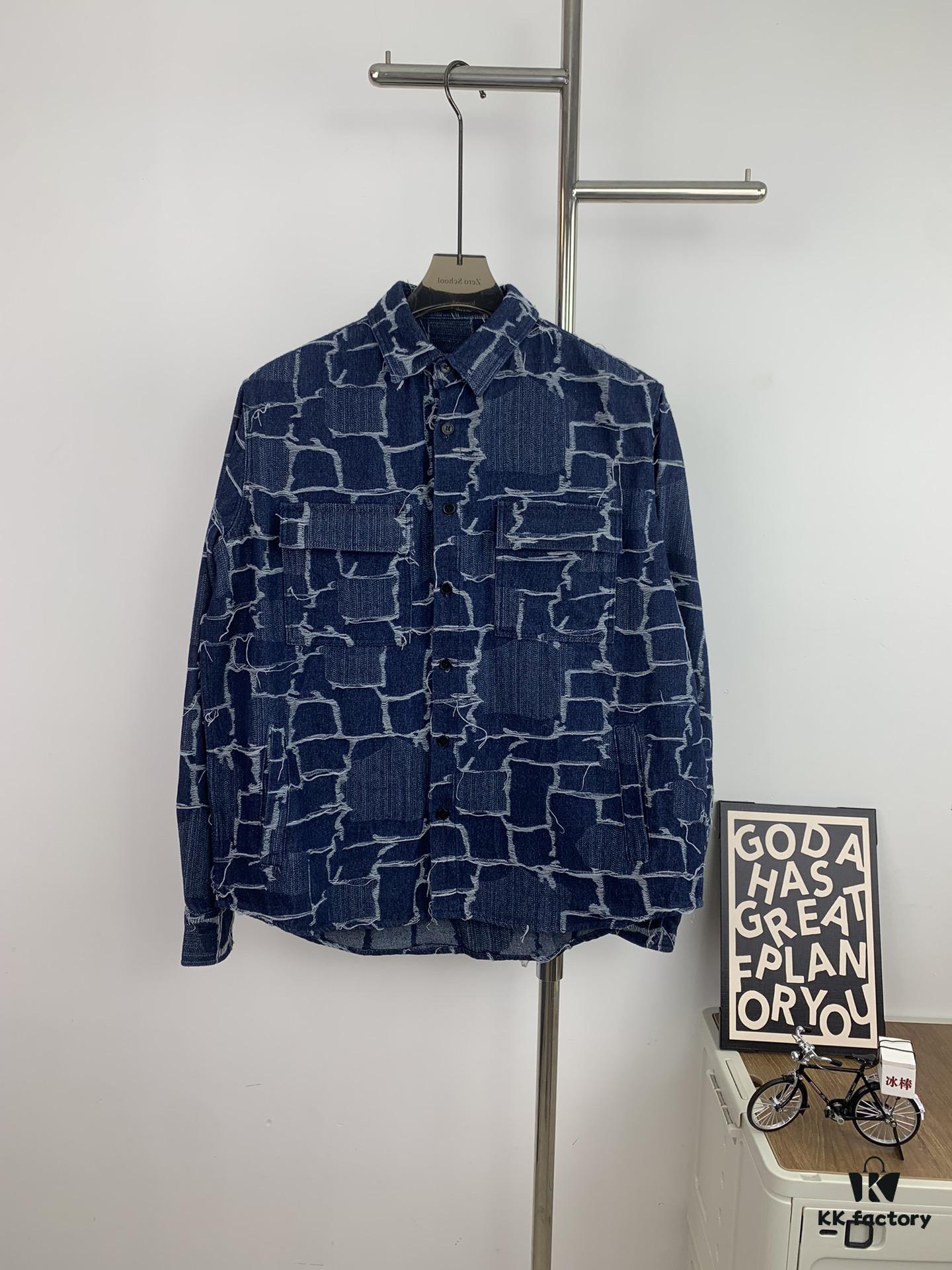 6931a132ccd8ab3d7af9520b New FENDI Logo Jacquard Denim Shirt with Fringe and Double F Pattern, Spring/Summer 2024 Collection Long Sleeve Casual Shirt