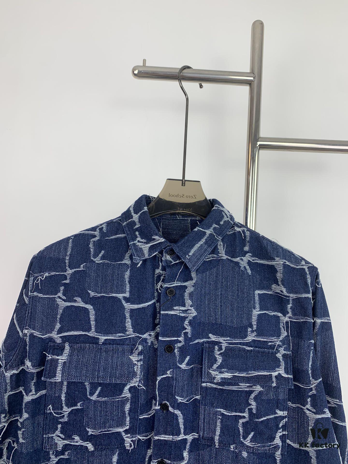 6931a132ccd8ab3d7af9520d New FENDI Logo Jacquard Denim Shirt with Fringe and Double F Pattern, Spring/Summer 2024 Collection Long Sleeve Casual Shirt