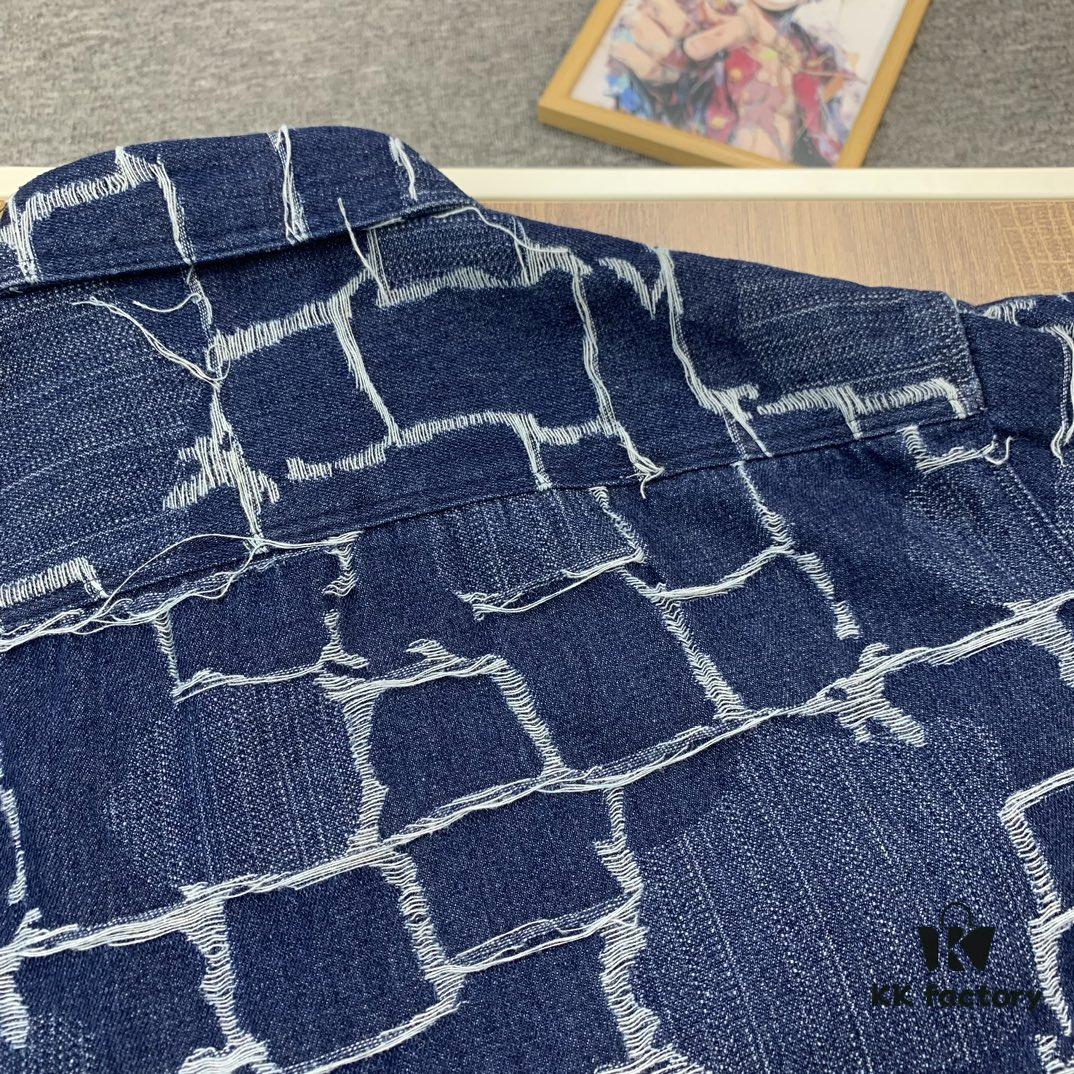 6931a132ccd8ab3d7af95212 New FENDI Logo Jacquard Denim Shirt with Fringe and Double F Pattern, Spring/Summer 2024 Collection Long Sleeve Casual Shirt