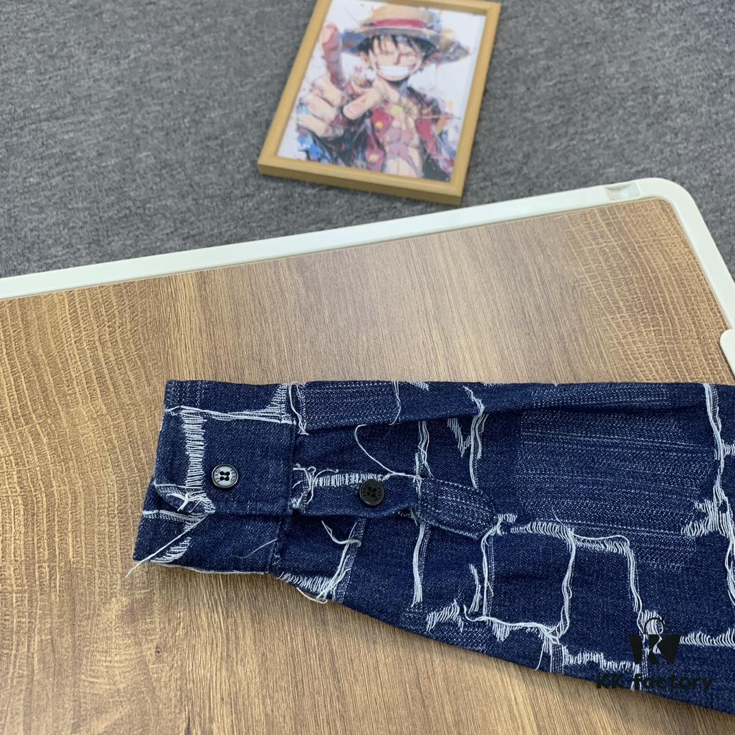 6931a132ccd8ab3d7af95213 New FENDI Logo Jacquard Denim Shirt with Fringe and Double F Pattern, Spring/Summer 2024 Collection Long Sleeve Casual Shirt
