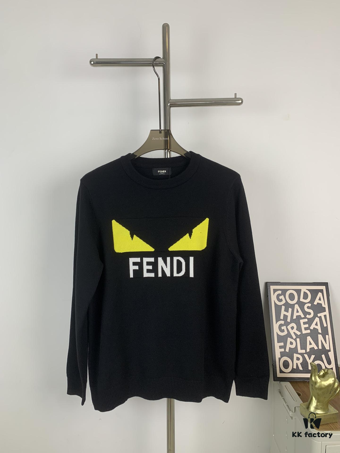 6931a133ccd8ab3d7af95215 New FENDI Monogram 'Big Demon Eye' Jacquard Knit Short-Sleeve T-Shirt Unisex
