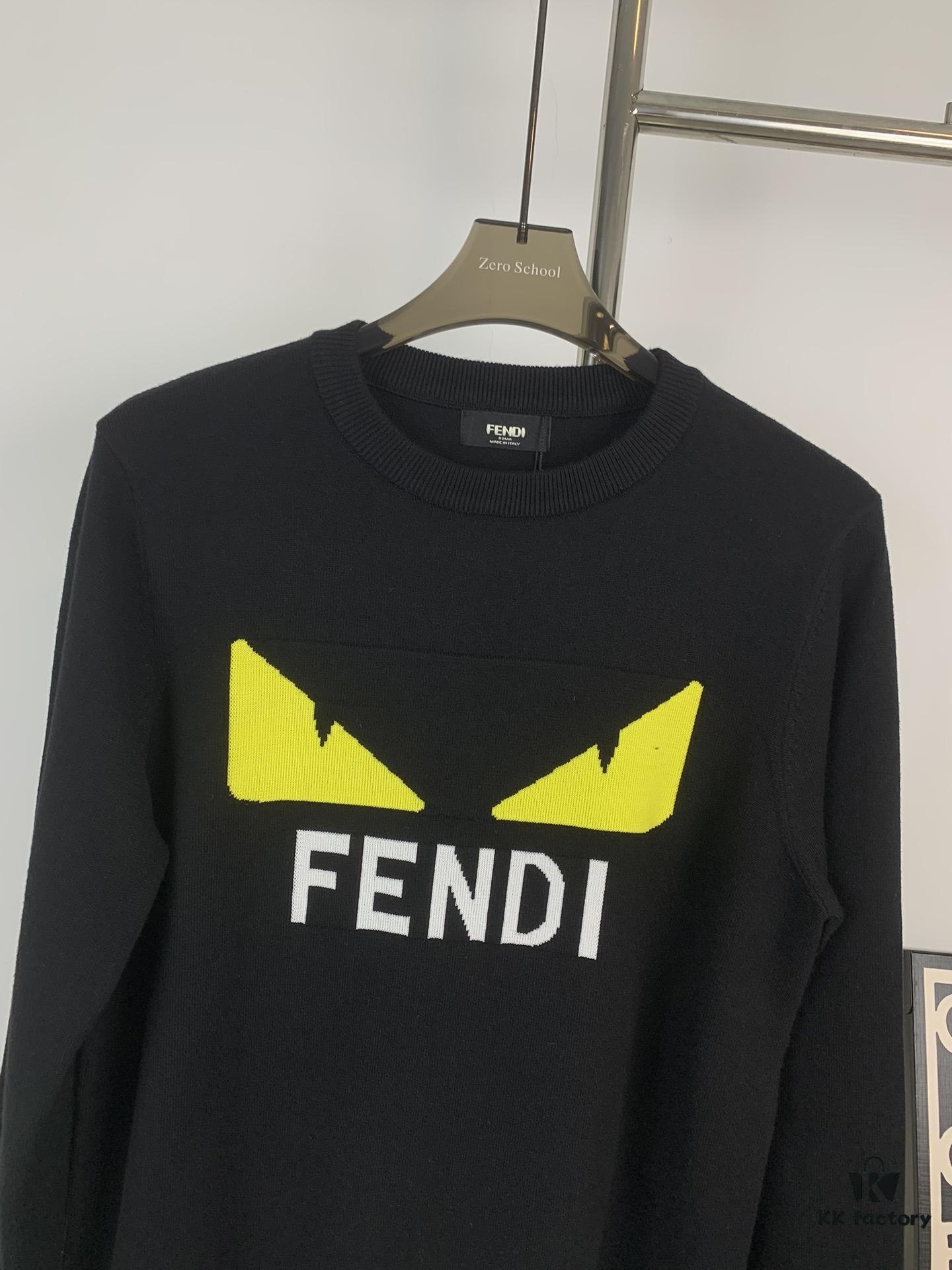 6931a133ccd8ab3d7af95217 New FENDI Monogram 'Big Demon Eye' Jacquard Knit Short-Sleeve T-Shirt Unisex