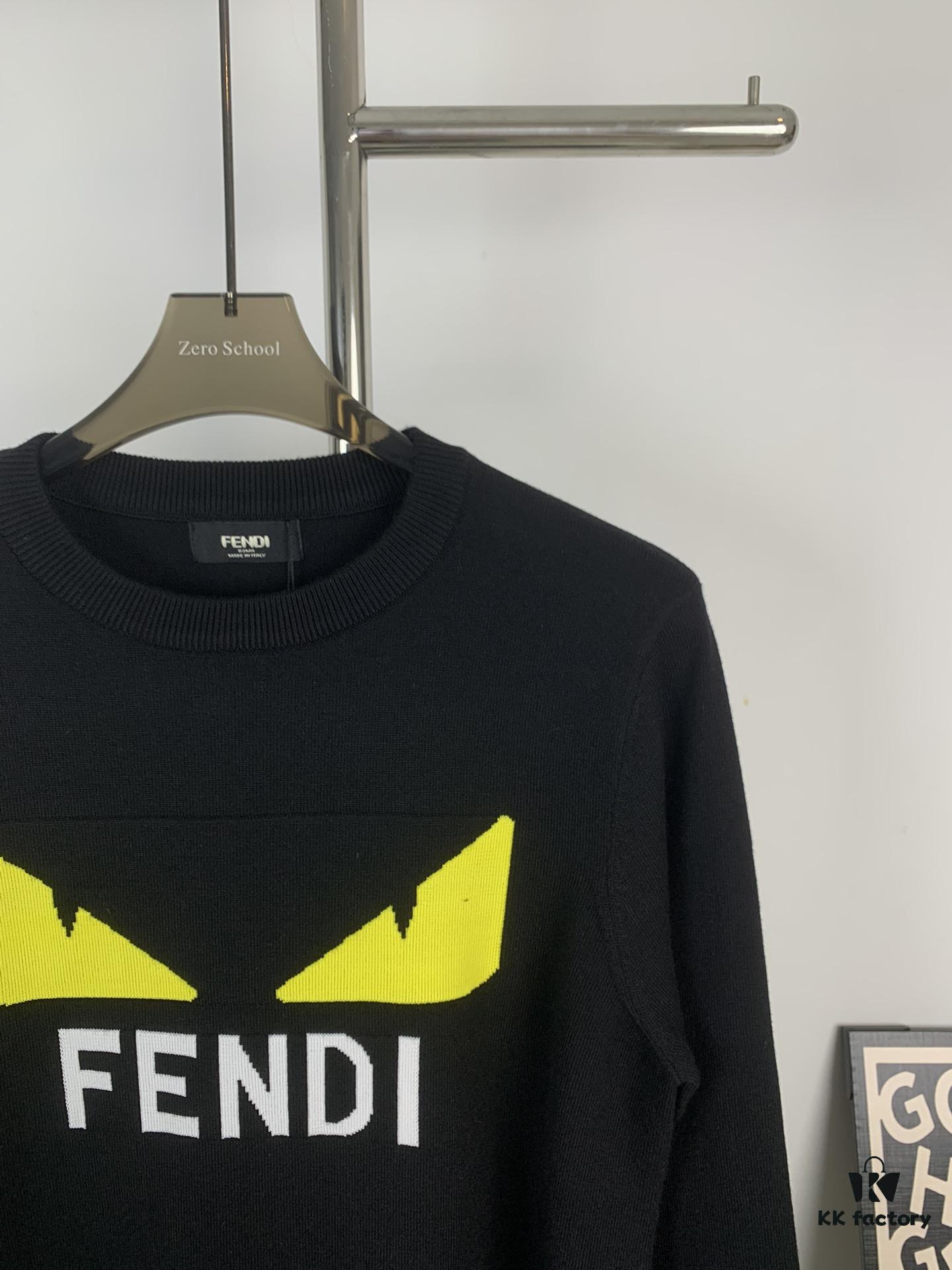 6931a133ccd8ab3d7af95219 New FENDI Monogram 'Big Demon Eye' Jacquard Knit Short-Sleeve T-Shirt Unisex