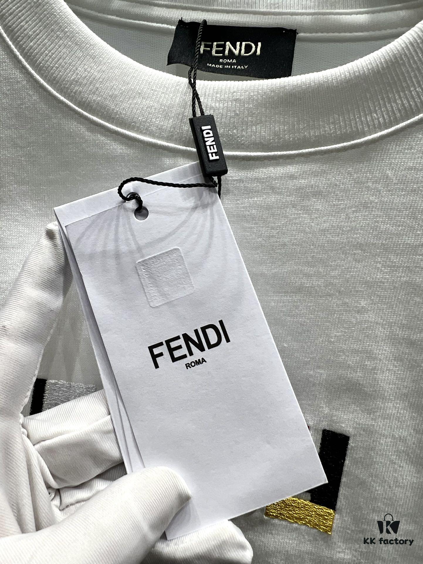 6931a135ccd8ab3d7af95243 FENDI* Fendi Candy-Colored Embroidered Short Sleeve T-Shirt
