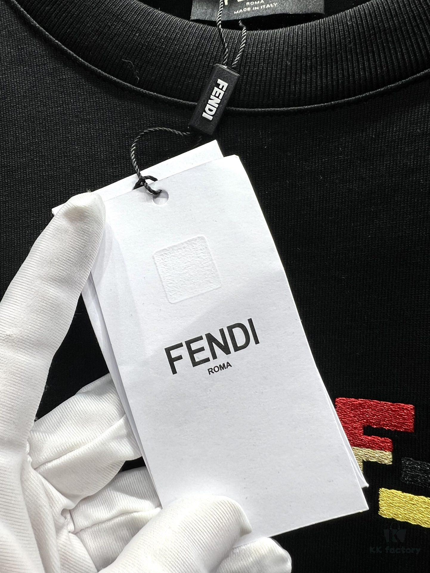 6931a135ccd8ab3d7af9524c FENDI Candy-colored Embroidered Short Sleeve T-Shirt
