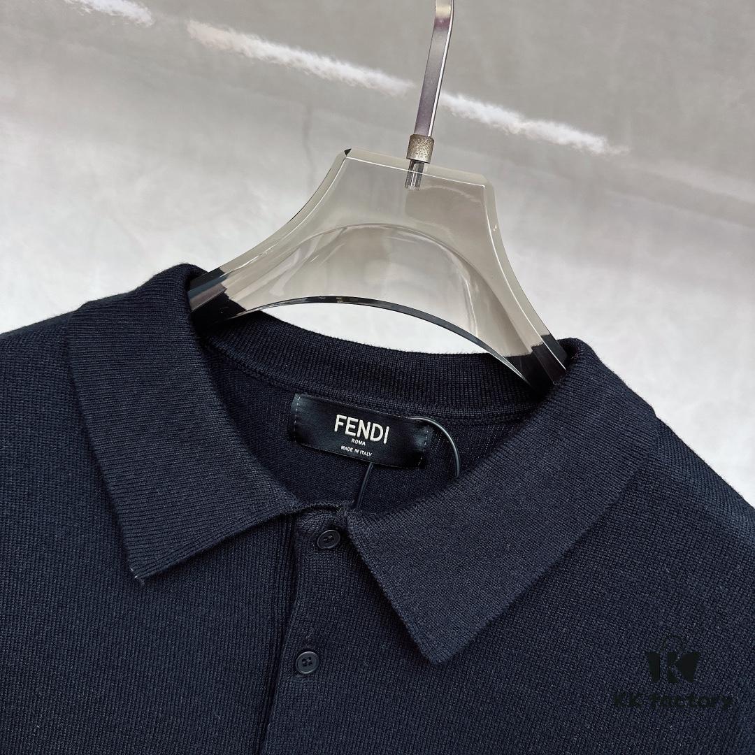 FENDI Men's Spring-Summer Knitted Short-Sleeve Casual T-Shirt, Exclusive High-End Original Order, Premium Custom Fabric, Soft and Comfortable