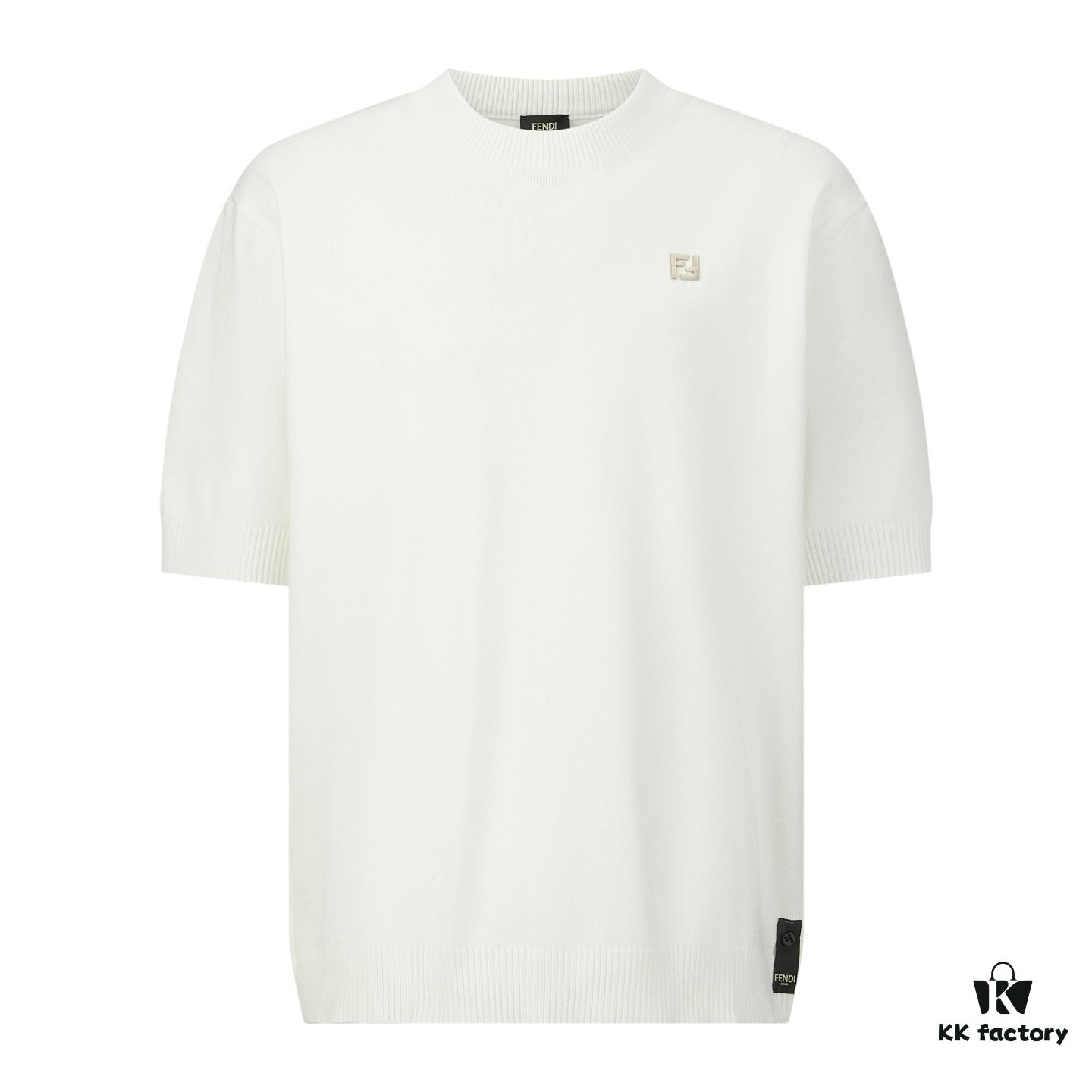 6931a13cccd8ab3d7af952c7 FENDI FF Logo Cotton-Wool Knit Short Sleeve Sweater