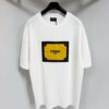 6931a146ccd8ab3d7af9536a FENDI Panelled Leather Letter Appliqué Round-Neck Short-Sleeve T-Shirt