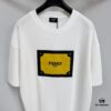 6931a146ccd8ab3d7af9536b FENDI Panelled Leather Letter Appliqué Round-Neck Short-Sleeve T-Shirt