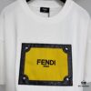 6931a146ccd8ab3d7af9536c FENDI Panelled Leather Letter Appliqué Round-Neck Short-Sleeve T-Shirt