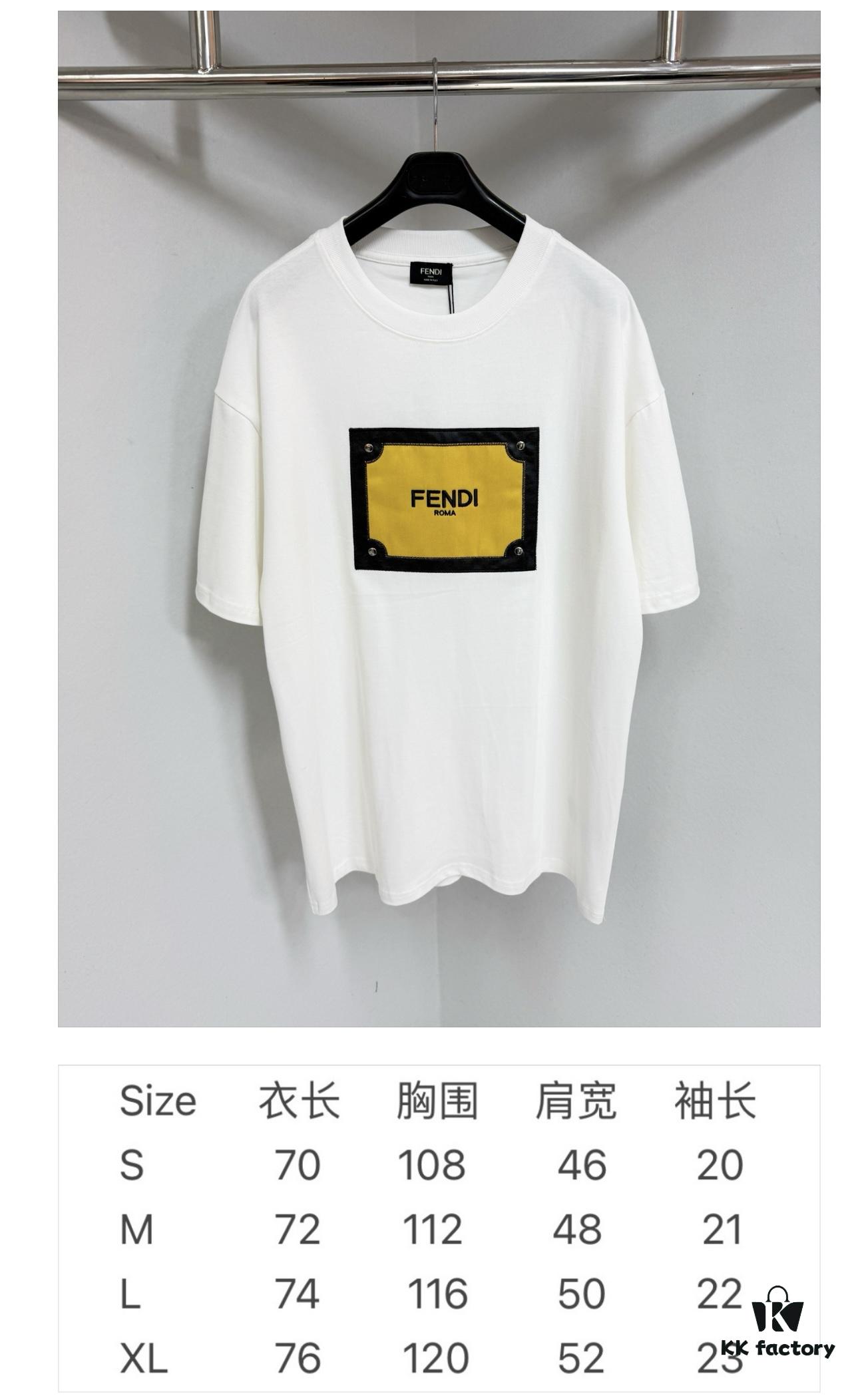 6931a146ccd8ab3d7af95370 FENDI Panelled Leather Letter Appliqué Round-Neck Short-Sleeve T-Shirt