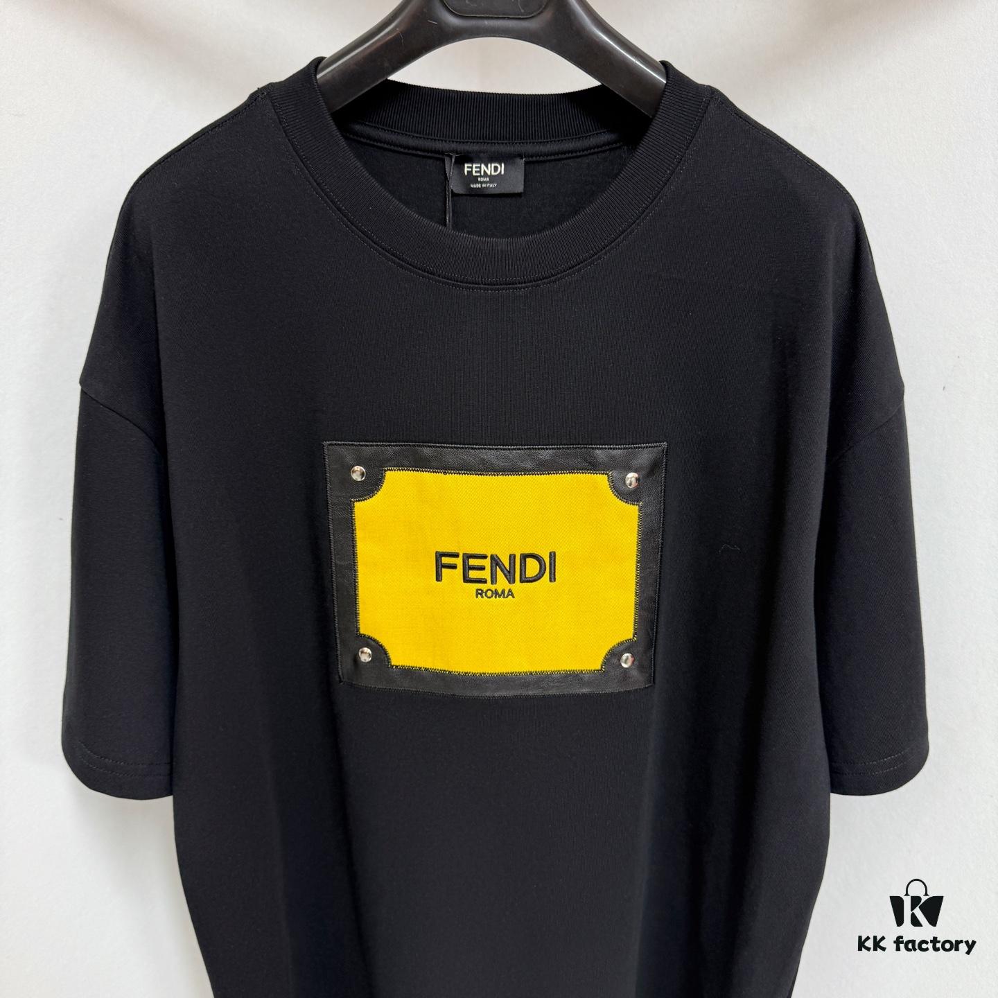 6931a146ccd8ab3d7af95372 FENDI Cotton Blend Letter Appliqué Round Neck Short Sleeve T-Shirt