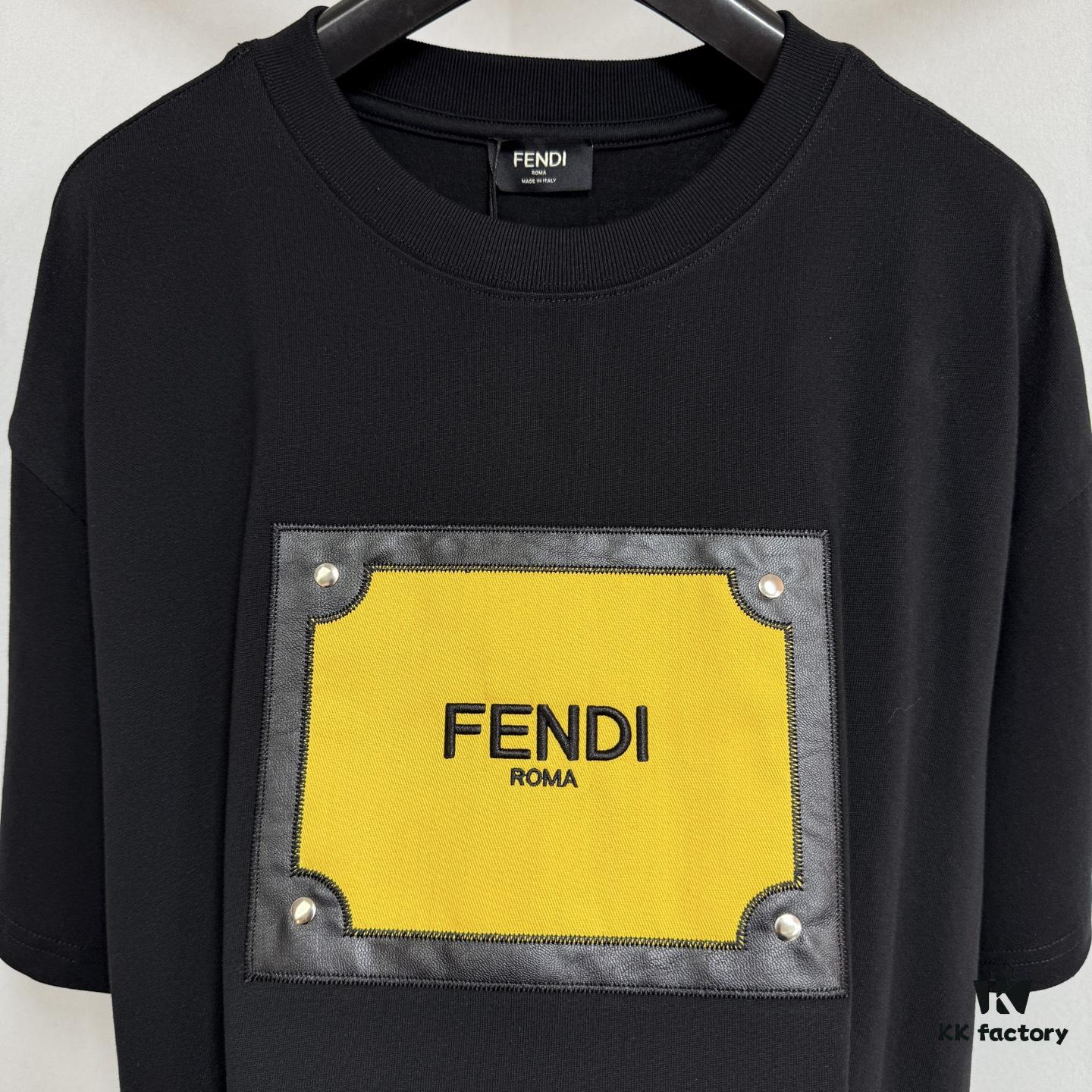 6931a147ccd8ab3d7af95373 FENDI Cotton Blend Letter Appliqué Round Neck Short Sleeve T-Shirt