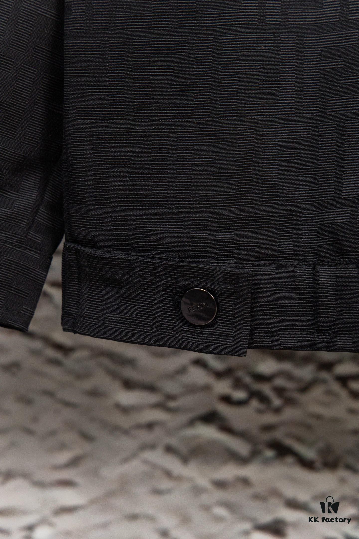 6931a14accd8ab3d7af953b7 FENDI FEND Heavyweight Denim Jacket Coat in Shirt Style, Custom Woven Fabric with FF Jacquard and Towel-Like Bold Lettering