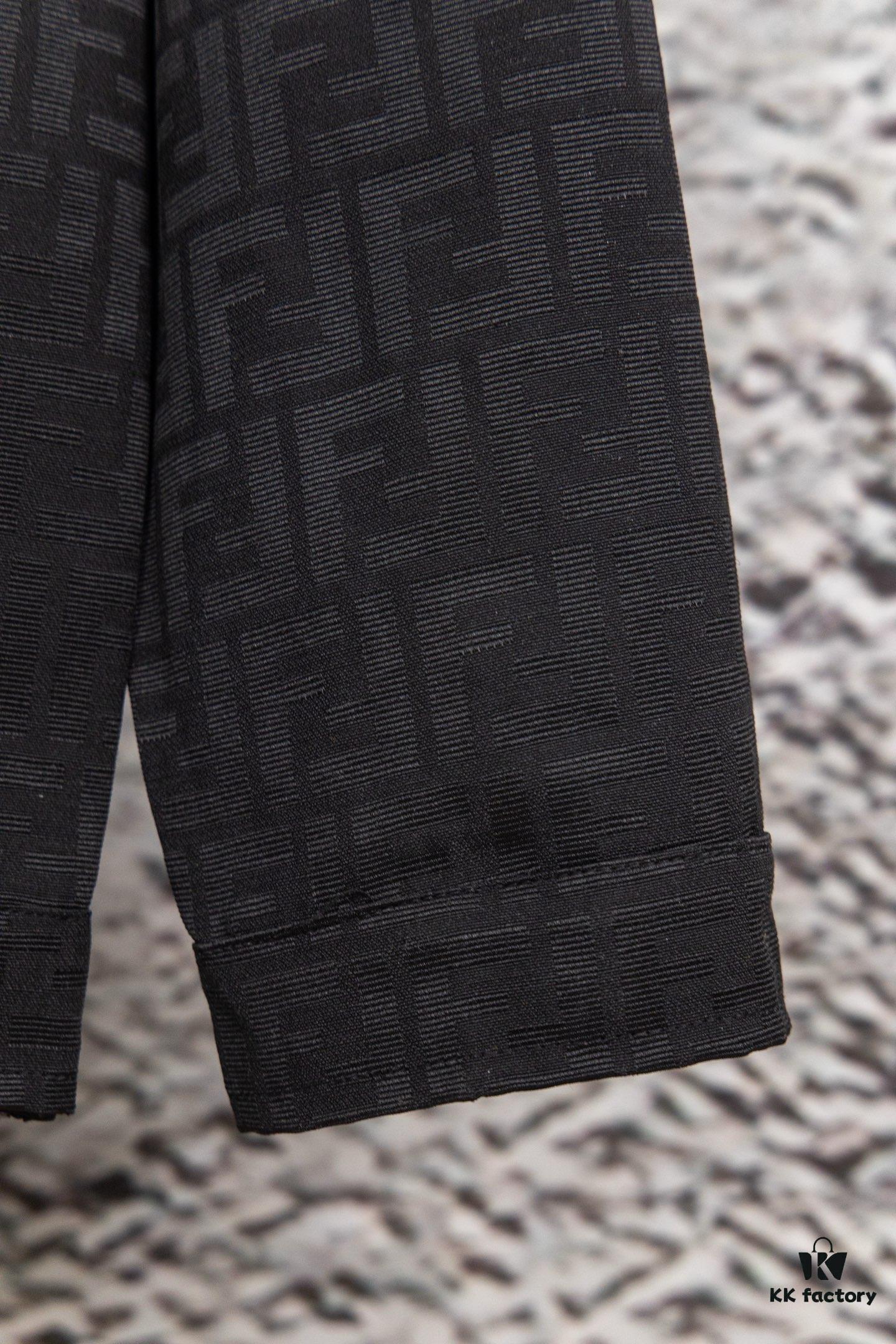 6931a14accd8ab3d7af953ba FENDI FEND Heavyweight Denim Jacket Coat in Shirt Style, Custom Woven Fabric with FF Jacquard and Towel-Like Bold Lettering