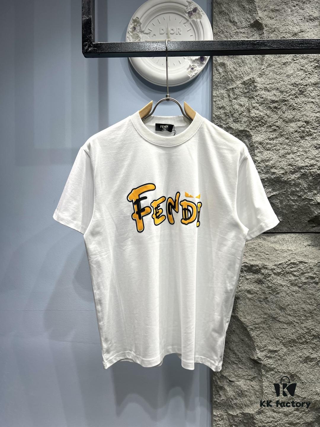 6931a14dccd8ab3d7af953f2 FENDI Rainbow Print Logo Short Sleeve T-Shirt