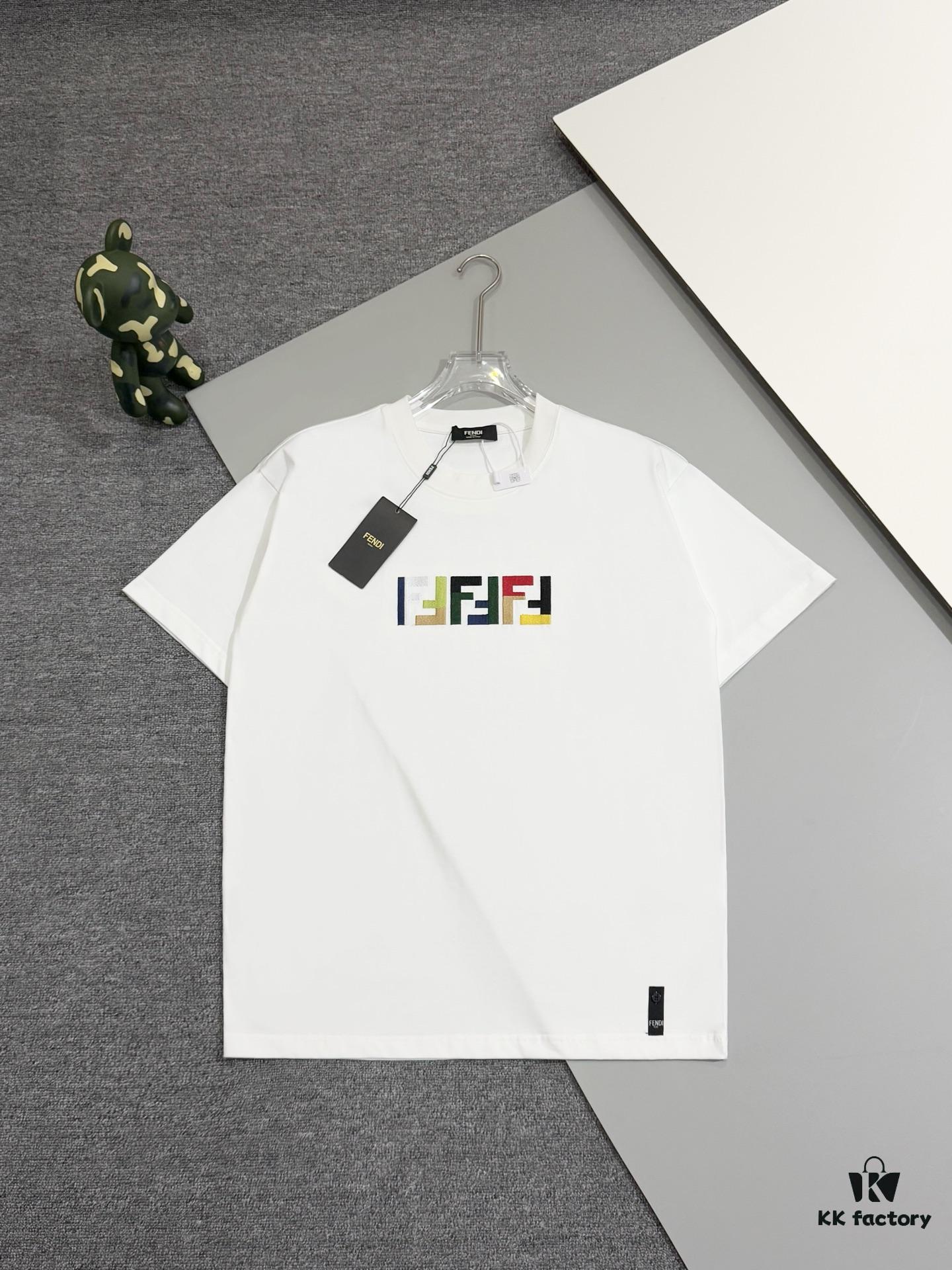 6931a150ccd8ab3d7af95424 Fendi FD Colorful Embroidered FF Logo Short Sleeve T-Shirt, Inverted FF Embroidery on Back, Tatami Stitching Technique, 32s 280g Double-combed Cotton Fabric, Soft, Breathable, Anti-deformation, Anti-shrinkage, Fade-resistant, Loose Fit Unisex Design
