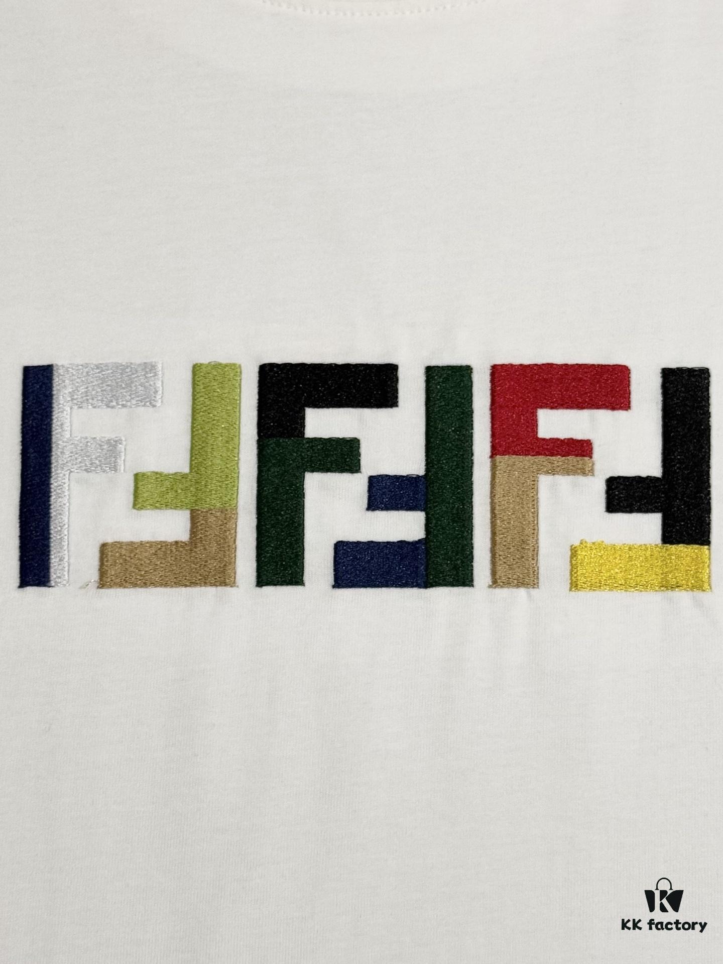 6931a150ccd8ab3d7af95427 Fendi FD Colorful Embroidered FF Logo Short Sleeve T-Shirt, Inverted FF Embroidery on Back, Tatami Stitching Technique, 32s 280g Double-combed Cotton Fabric, Soft, Breathable, Anti-deformation, Anti-shrinkage, Fade-resistant, Loose Fit Unisex Design