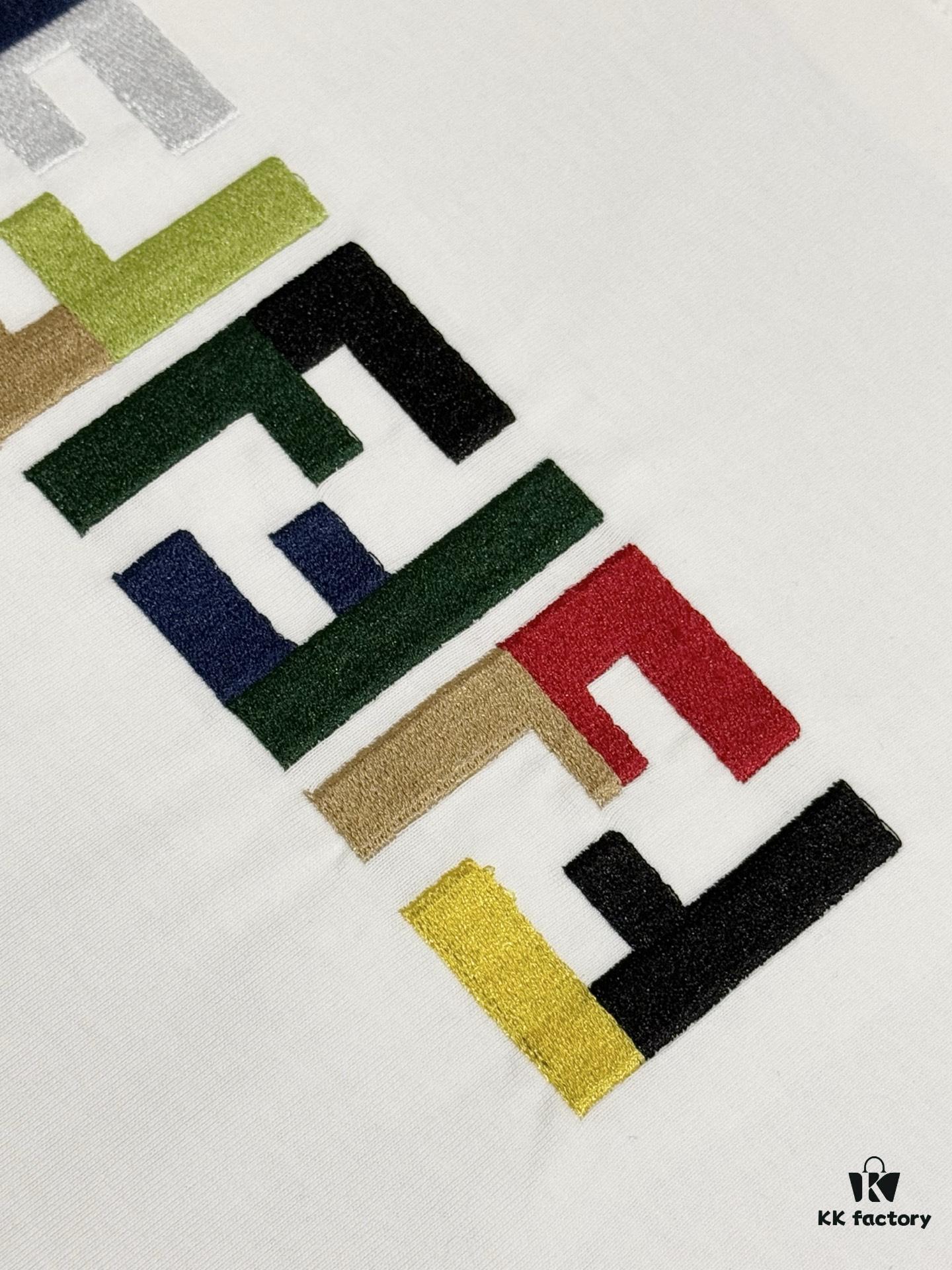 6931a150ccd8ab3d7af95428 Fendi FD Colorful Embroidered FF Logo Short Sleeve T-Shirt, Inverted FF Embroidery on Back, Tatami Stitching Technique, 32s 280g Double-combed Cotton Fabric, Soft, Breathable, Anti-deformation, Anti-shrinkage, Fade-resistant, Loose Fit Unisex Design