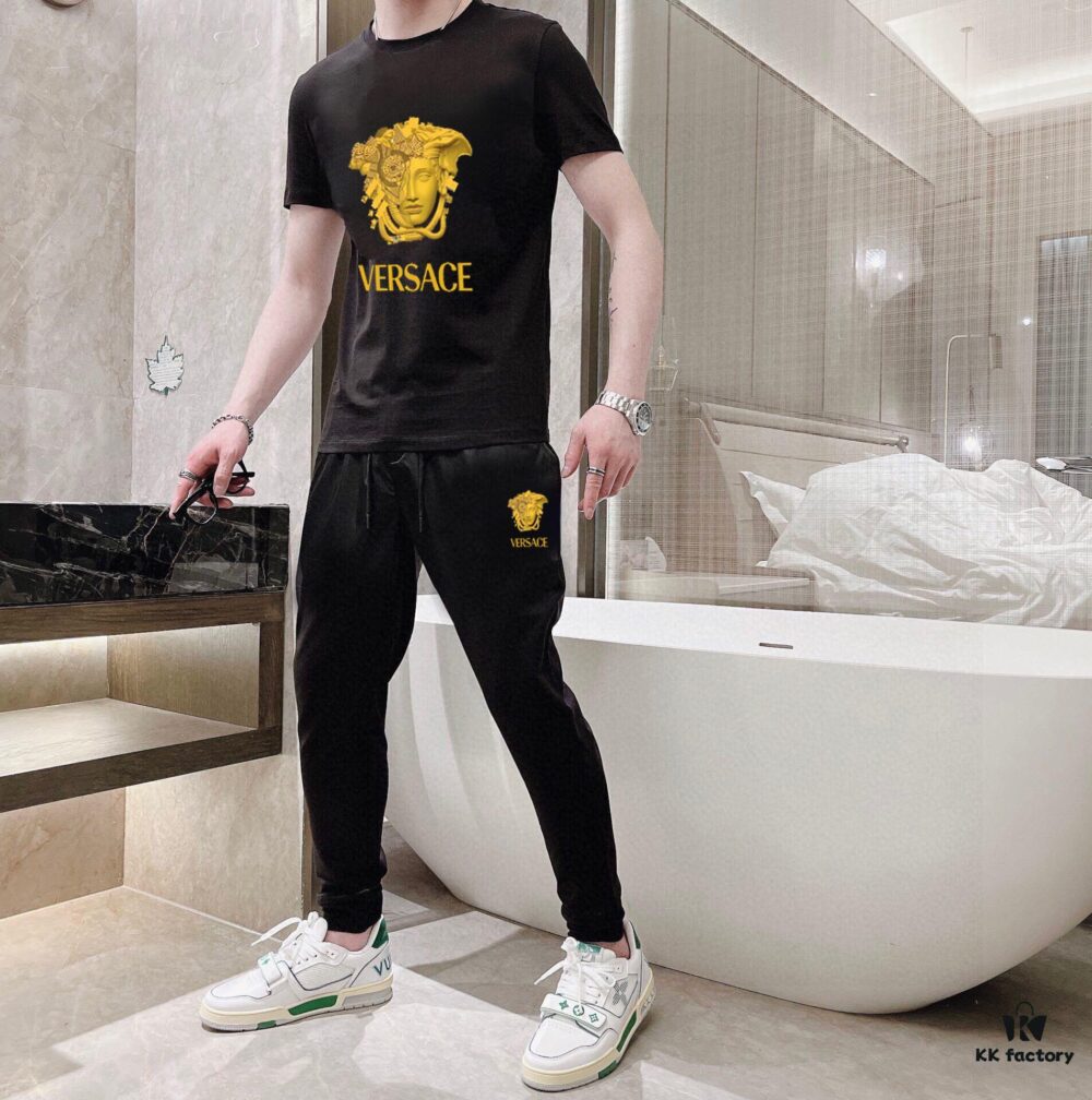 VERSACE Men's High-Quality Double-Mercerized Cotton Suit Set, Imported Premium Fabric, Fashion Trend Summer Collection 2025