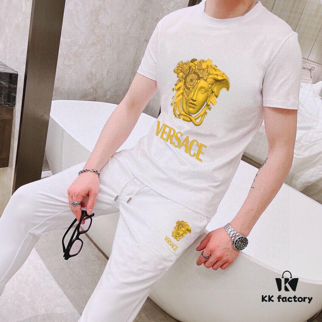 6931a171ccd8ab3d7af956bc VERSACE Men's High-Quality Double-Mercerized Cotton Suit Set, Imported Premium Fabric, Fashion Trend Summer Collection 2025