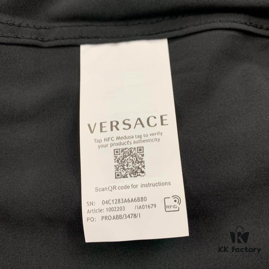 6931a172ccd8ab3d7af956d4 New Versace VERSACE 2024 SS Unisex Flocked Shirt with Logo Buckle, Cotton Satin Fabric with Subtle Stretch