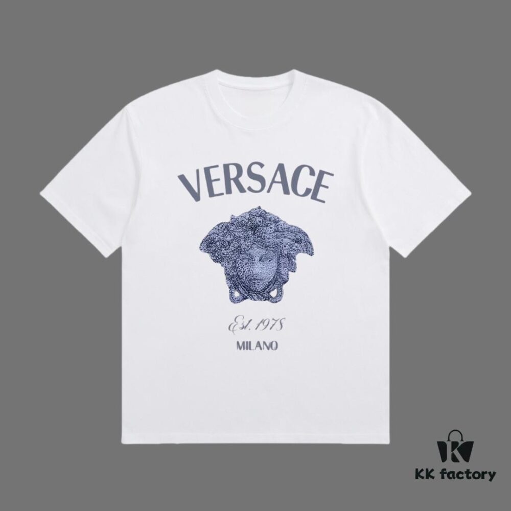 VERSACE 2025 Fall Spring/Summer Collection Medusa Logo Short Sleeve T-Shirt, Premium 270G 32-Count Double-Yarn Cotton Fabric, Distinct from Regular Prints, Relaxed Fit Unisex Design