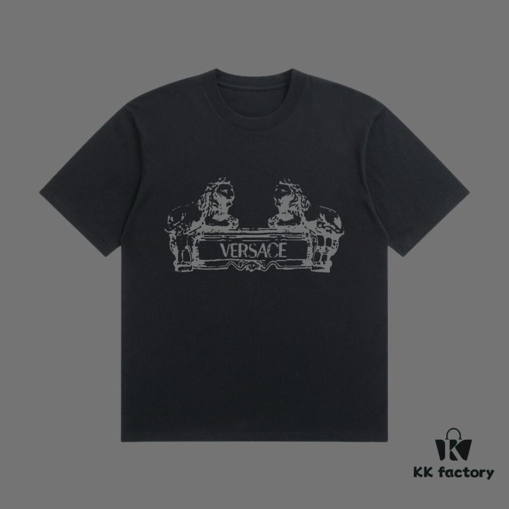 VERSACE 2025 Fall Spring/Summer Collection Medusa Logo Short Sleeve T-Shirt, Premium 270G 32-Count Double-Yarn Cotton Fabric, Relaxed Fit Unisex Design