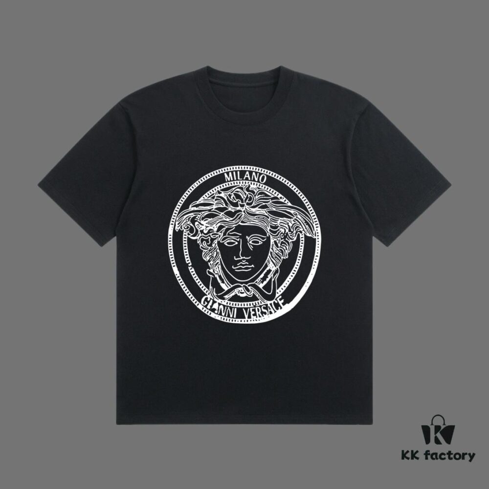 VERSACE 2025 Fall Spring/Summer Collection Medusa Logo Short Sleeve T-Shirt, Premium Quality, Distinct from Regular Prints, Woven 270G 32-Count Double-Yarn Pure Cotton Fabric, Loose Fit Unisex Design