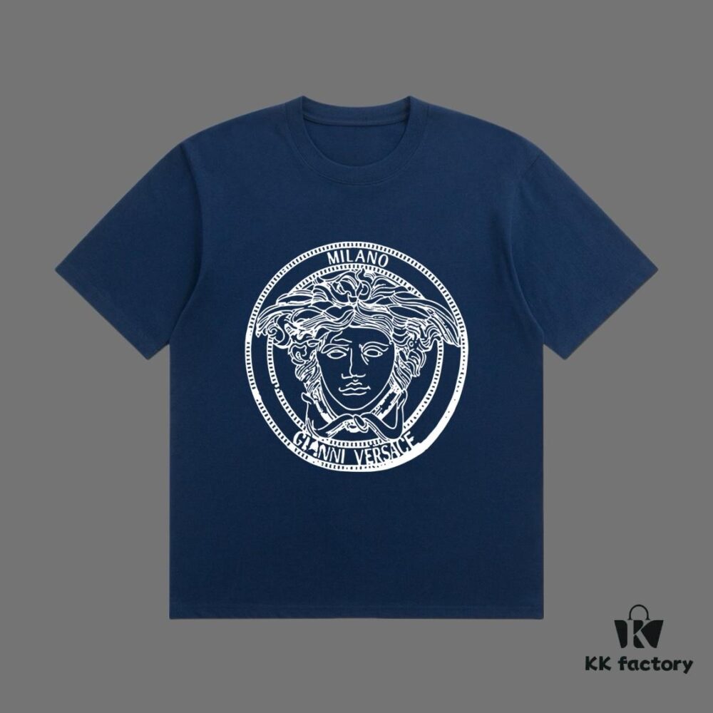 VERSACE 2025 Fall Spring/Summer Collection Medusa Logo Short Sleeve T-Shirt, Premium 270G 32-Count Double-Yarn Cotton Fabric, Distinct from Regular Prints, Relaxed Fit Unisex Design