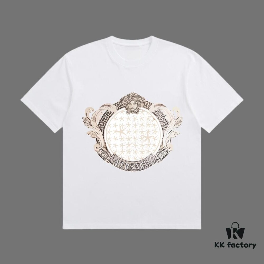 VERSACE 2025 Fall Spring/Summer Collection Medusa Logo Short-Sleeve T-Shirt, Premium Quality, Distinct from Regular Prints, Made with 270G 32-Thread Double-Yarn Pure Cotton Fabric, Relaxed Fit Unisex Design