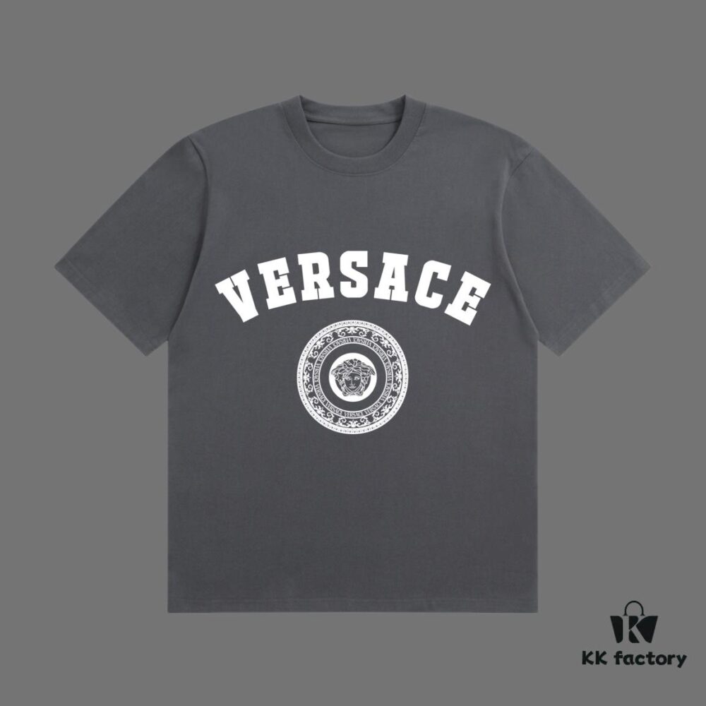 VERSACE 2025 Fall Spring/Summer Collection Medusa Logo Short Sleeve T-Shirt, Premium Quality, Custom-Woven 270G 32-Thread Double-Yarn Pure Cotton Fabric, Relaxed Fit Unisex Design